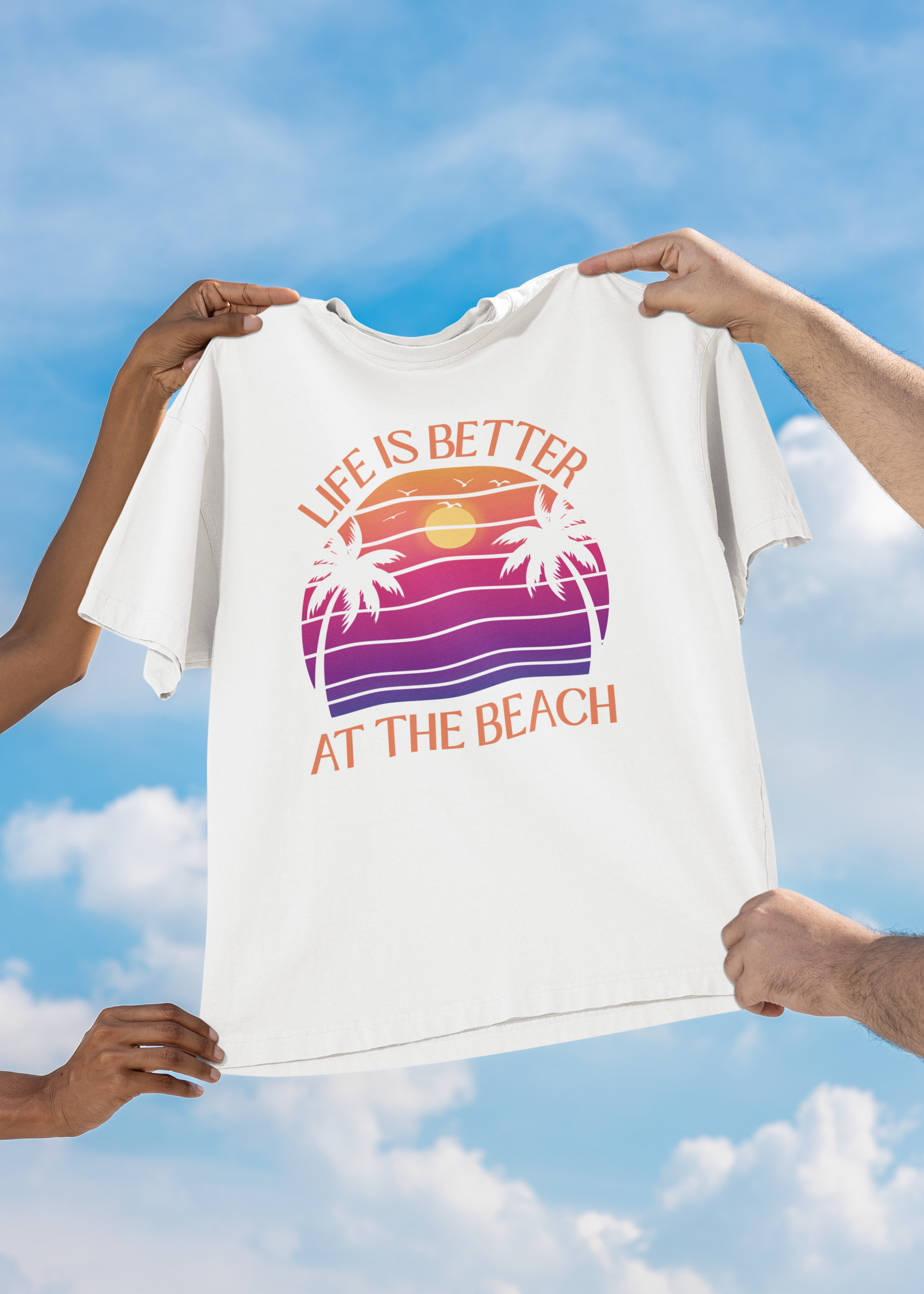 Life Is Better At The Beach Unisex Tee - Retro Sunset Palm Shirt