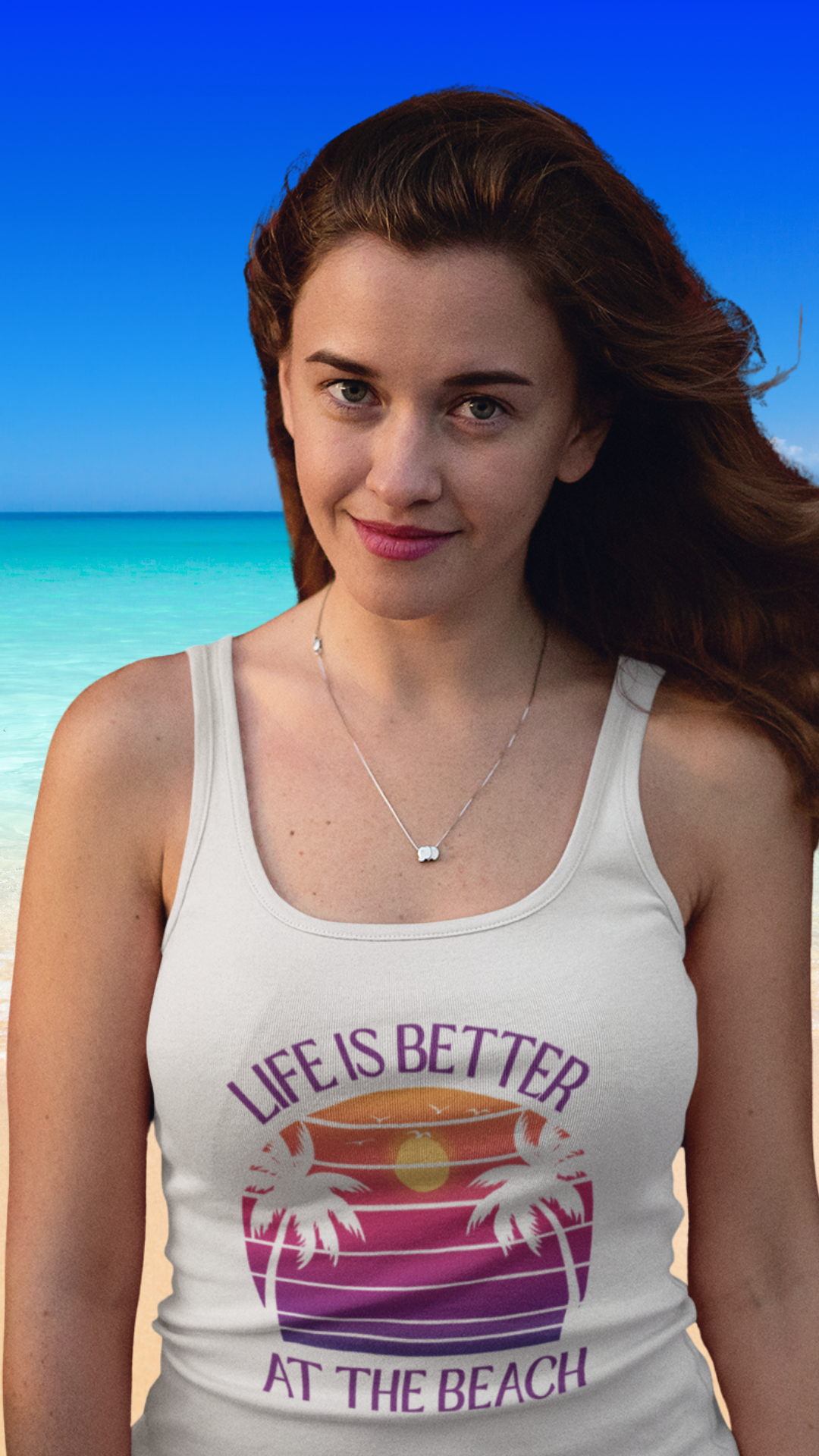 Life Is Better At The Beach Women's Racerback Tank - Sunset Palm Graphic