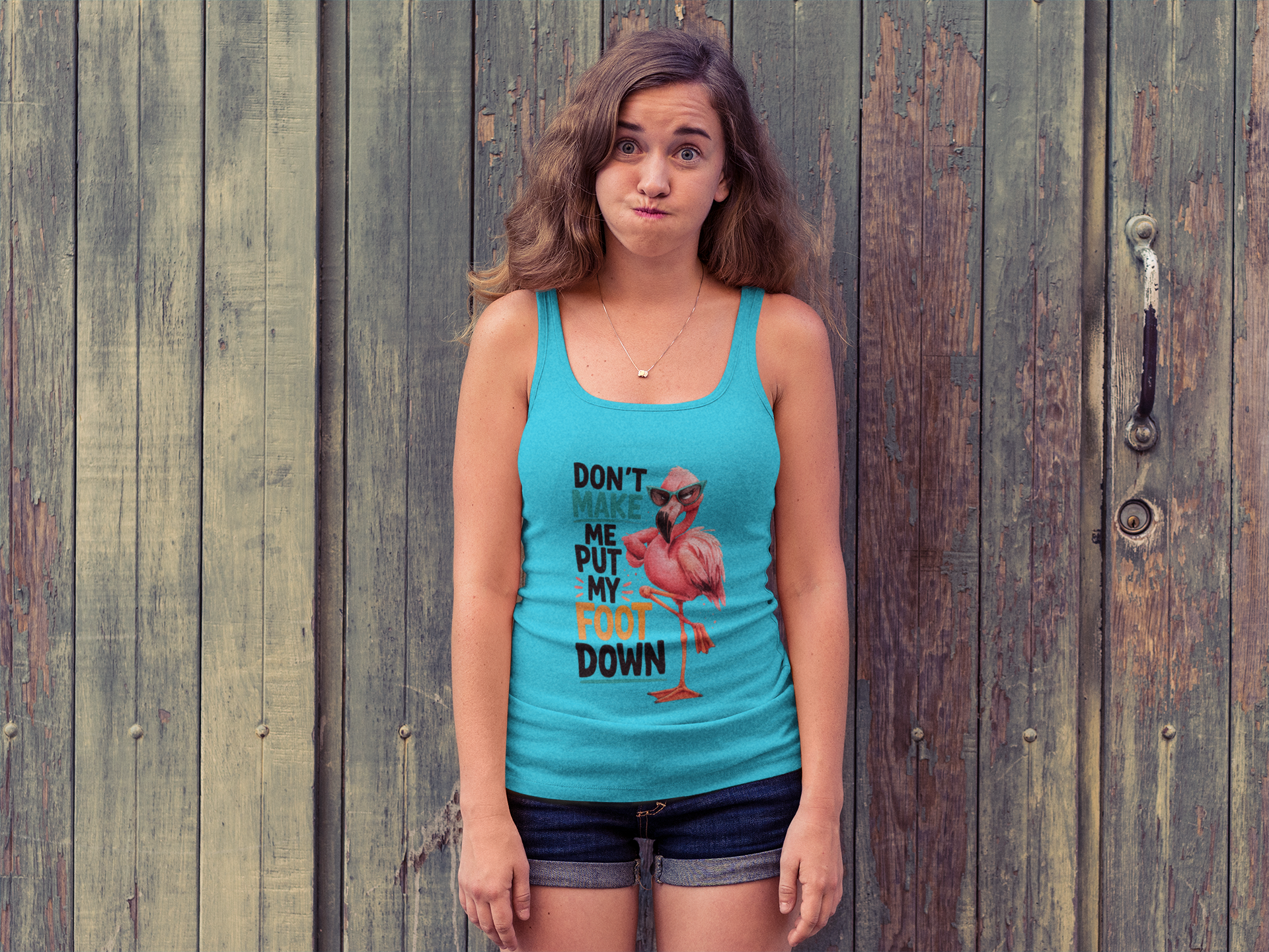 Don't Make Me Put My Foot Down Women's Racerback Tank - Funny Flamingo Graphic