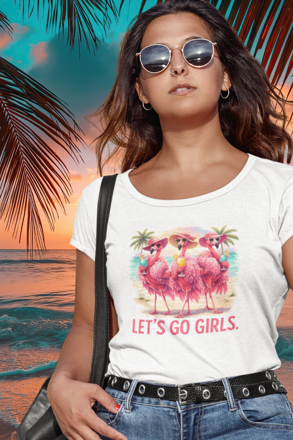 Let's Go Girls Flamingo Women's Scoop Neck Tee - Tropical Beach Shirt