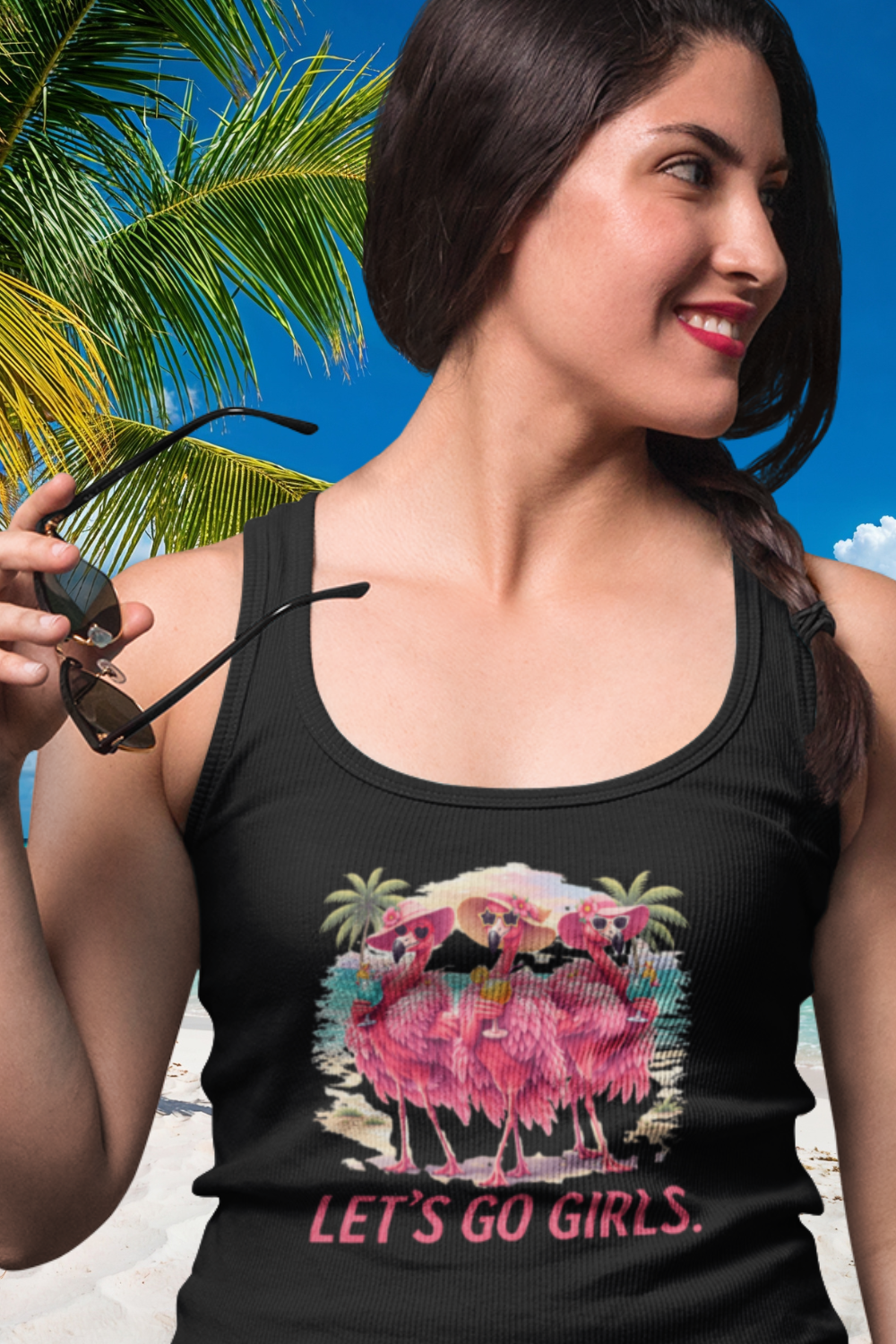 Let's Go Girls Flamingo Women's Racerback Tank - Tropical Beach Tank Top