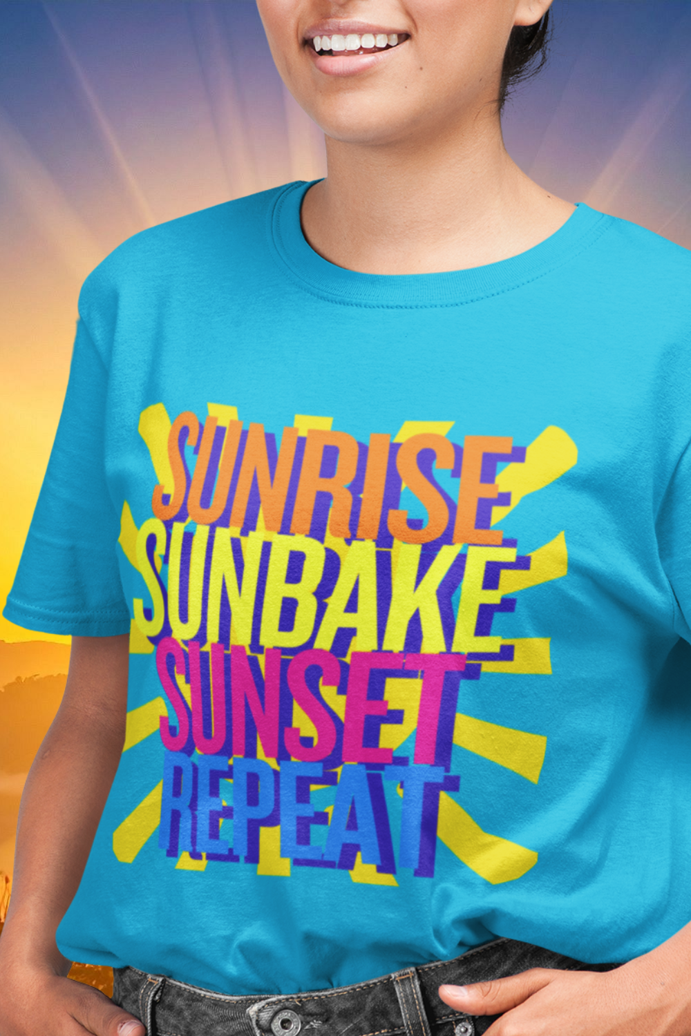 Sunrise Sunbake Sunset Repeat Unisex Tee - Retro Beach Vibes Shirt