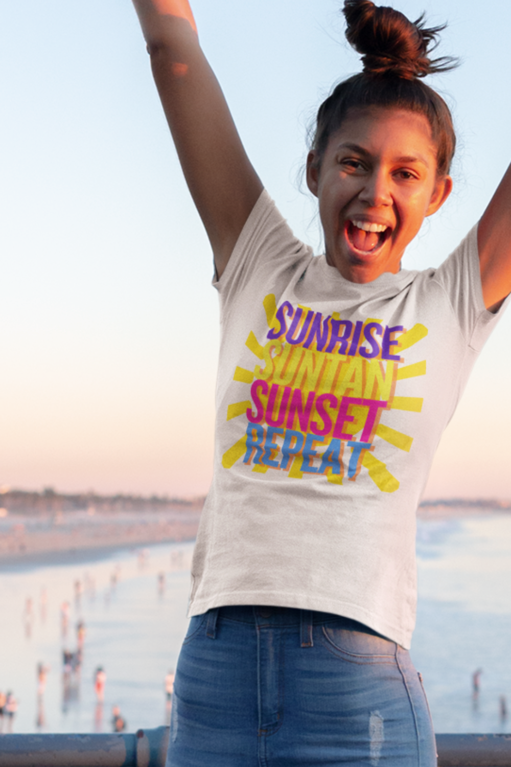 Sunrise Sunbake Sunset Repeat Women's Tee - Beach Vibes Shirt