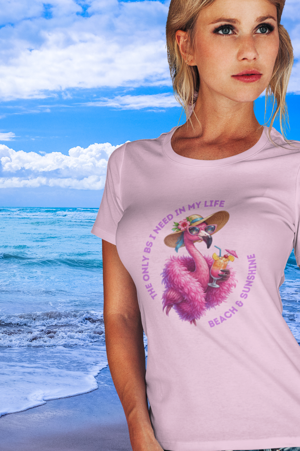 Flamingo Beach & Sunshine Unisex T-Shirt | The Only B's I Need Are Beach & Sunshine