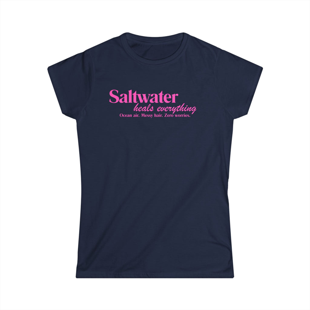 Saltwater Heals Everything Women's Tee - Pink Script Beach Shirt