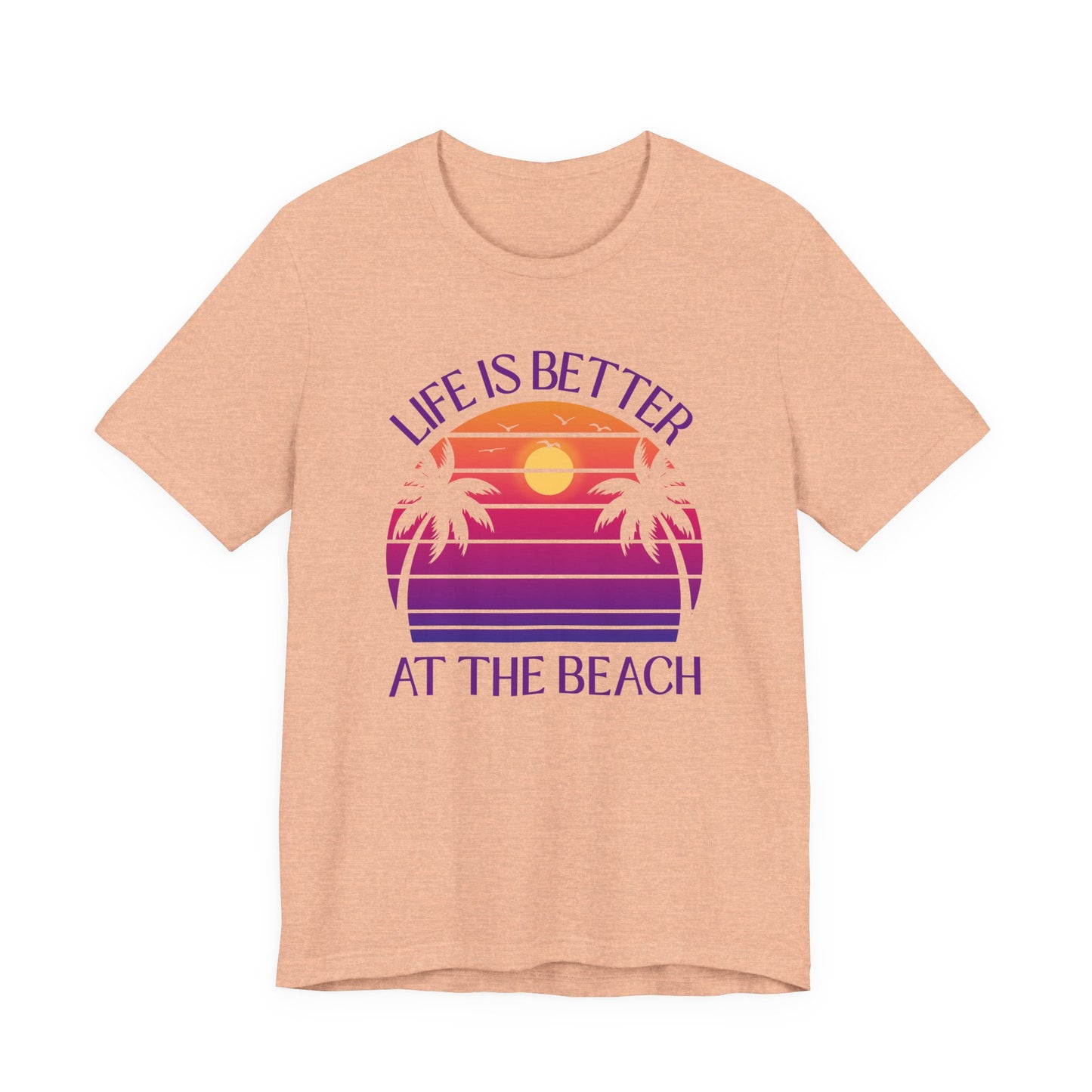 Life Is Better At The Beach Unisex T-Shirt - Retro Sunset Palm Tree Purple Lettering