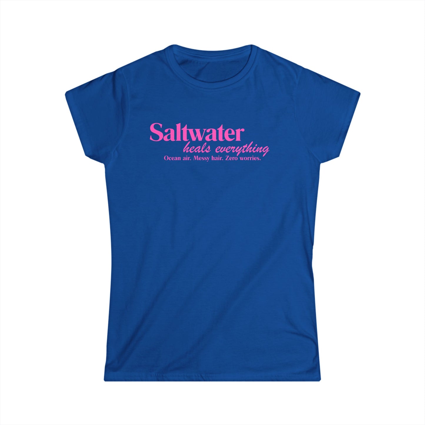 Saltwater Heals Everything Women's  T-Shirt - Pink Script Beach Shirt