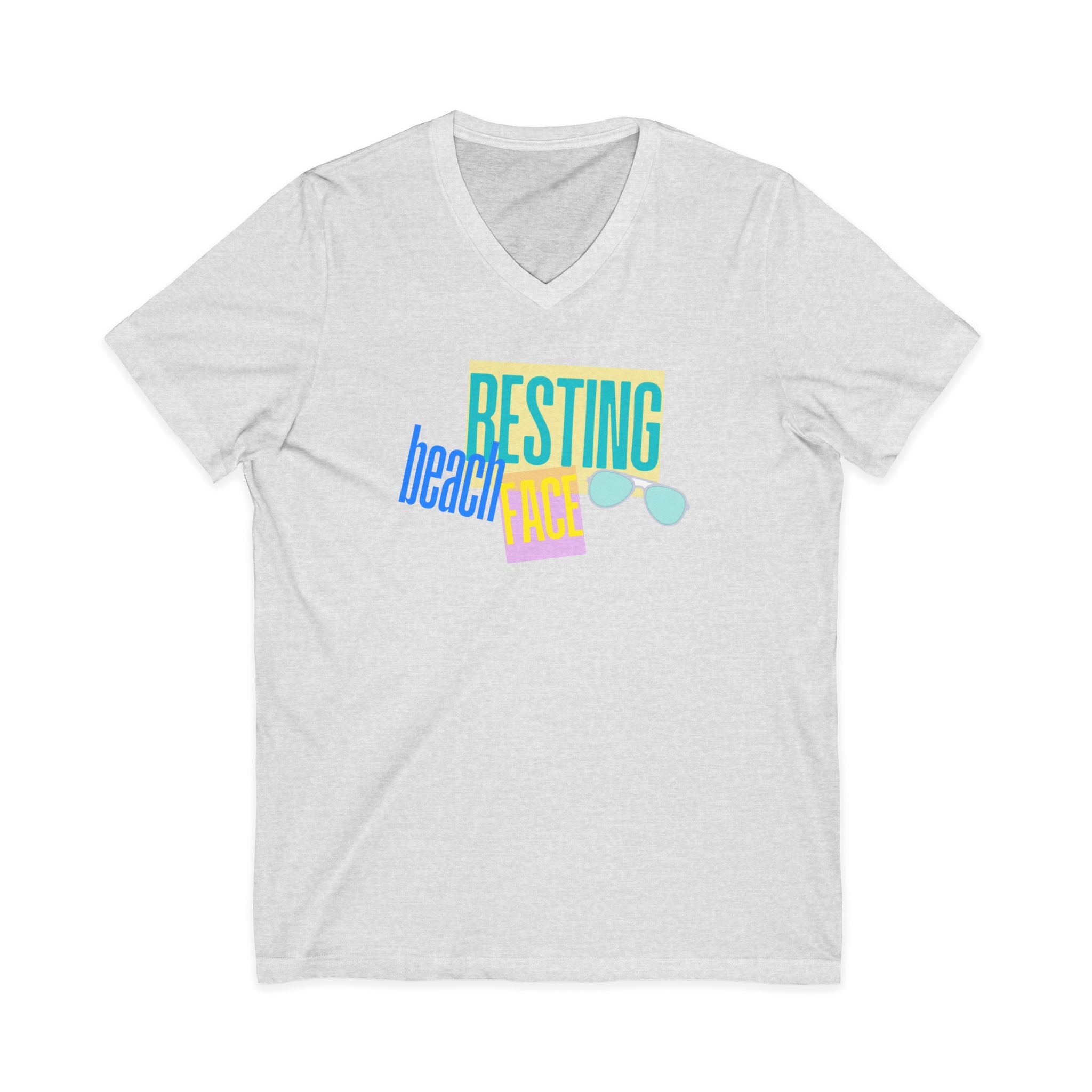 Resting Beach Face V‑Neck Tee — Summer Vacation Beach Shirt