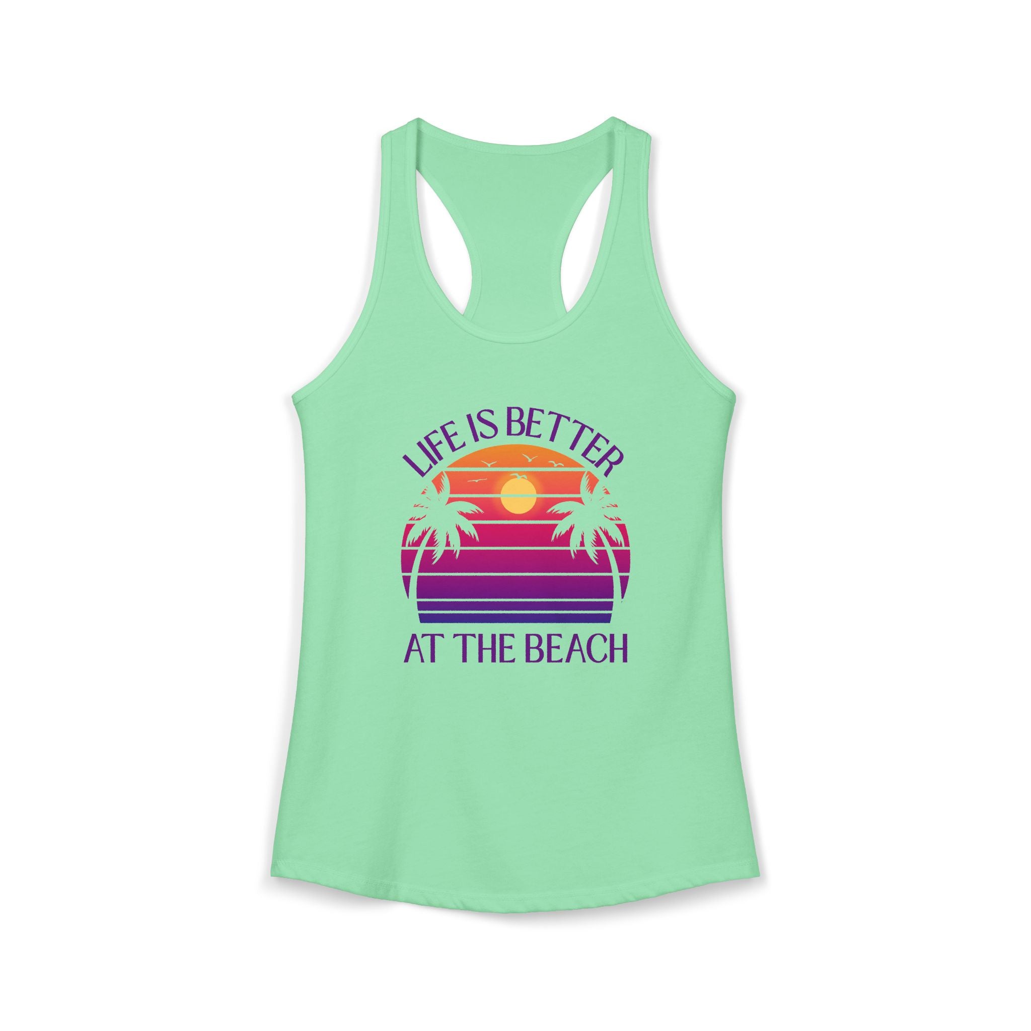 Life Is Better At The Beach Women's Racerback Tank - Sunset Palm Graphic
