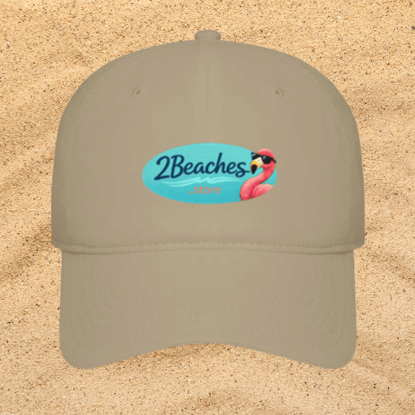 2Beaches Flamingo Logo Baseball Cap — Low Profile Beach Hat