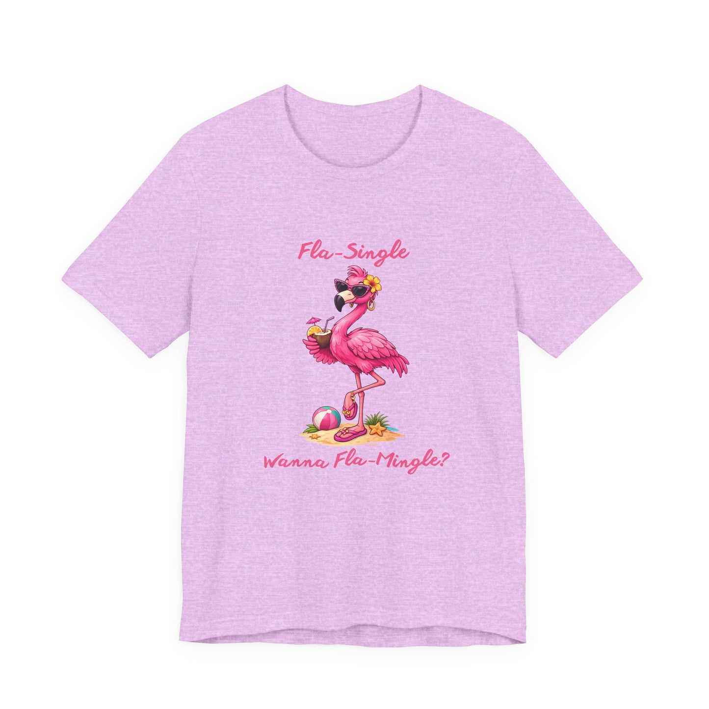 Flamingo Beach T-Shirt - Fla-Single Wanna Fla-Mingle Unisex Graphic Shirt