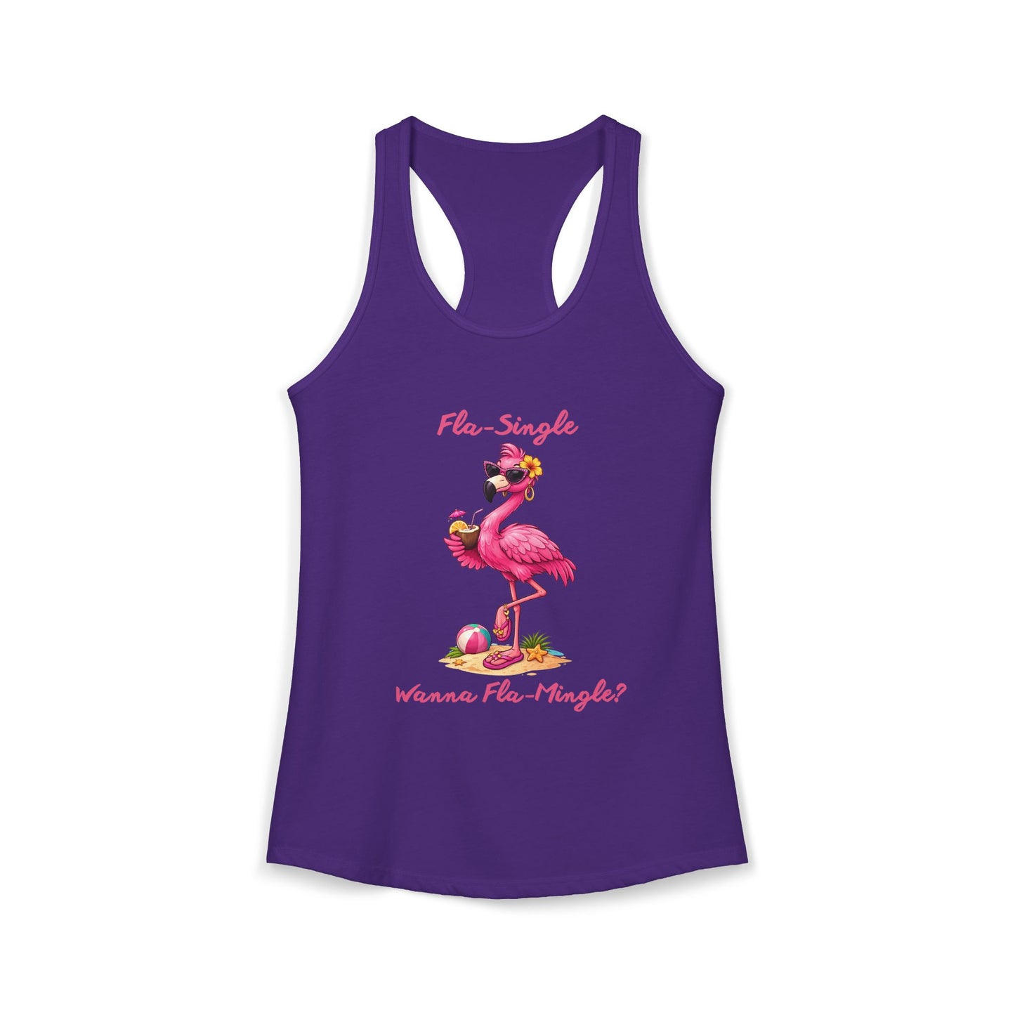 Flamingo Beach Fla-Single Wanna Fla-Mingle? Women's Ideal Racerback Tank