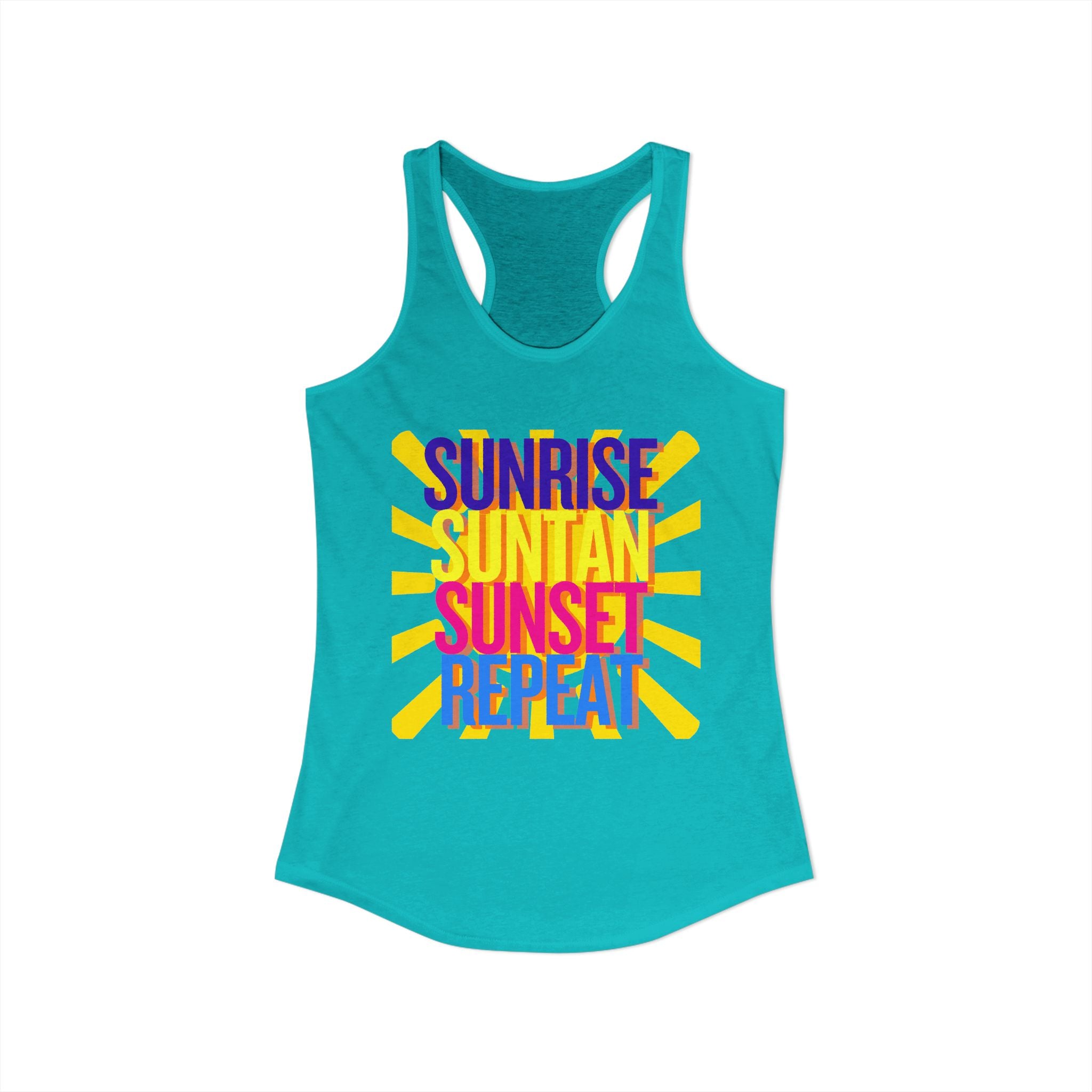Sunrise Sunbake Sunset Repeat Women's Racerback Tank - Beach Vibes