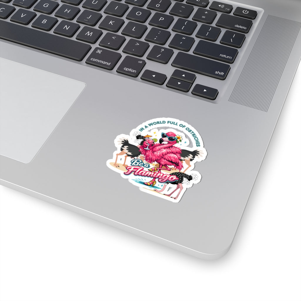 Be a Flamingo Kiss-Cut Sticker — Retro Pink Flamingo Laptop Decal