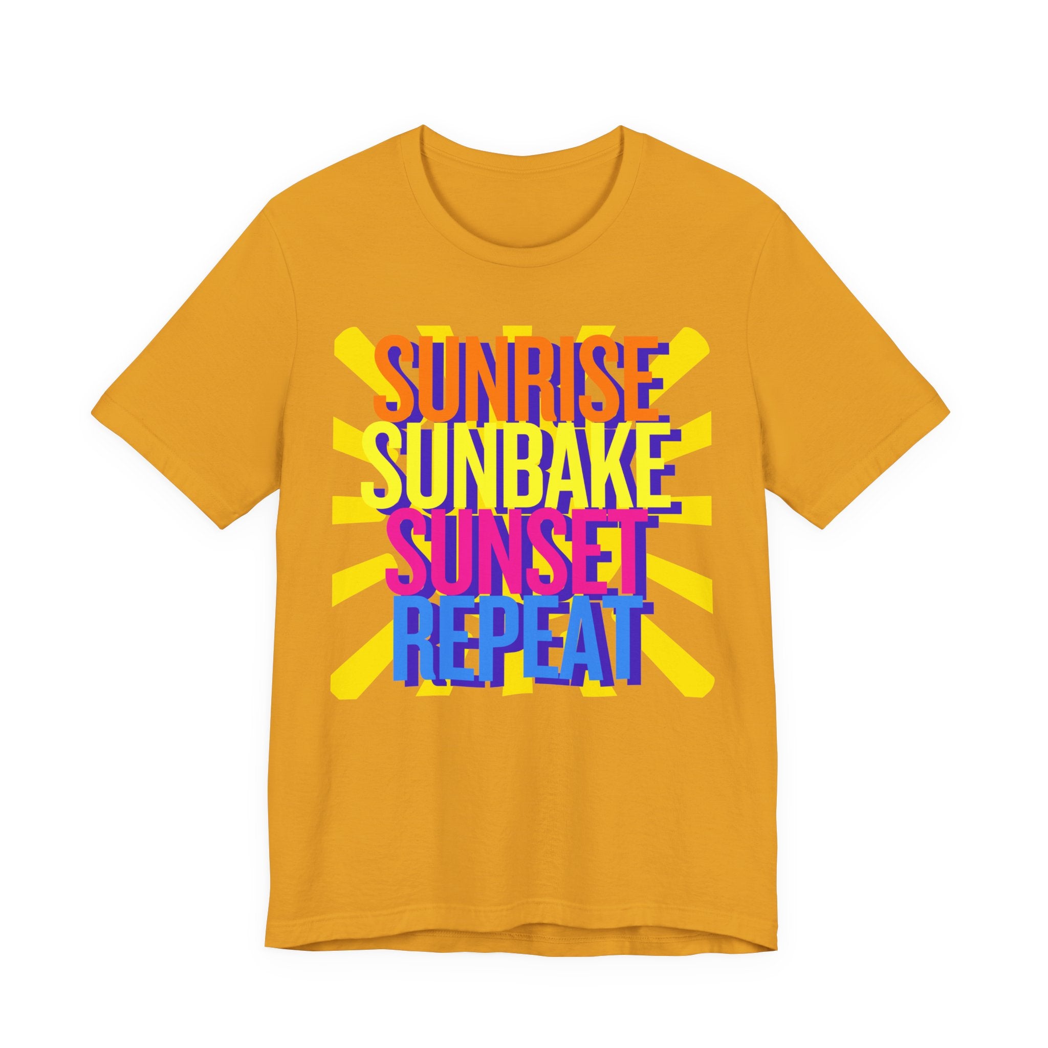 Sunrise Sunbake Sunset Repeat Unisex Tee - Retro Beach Vibes Shirt