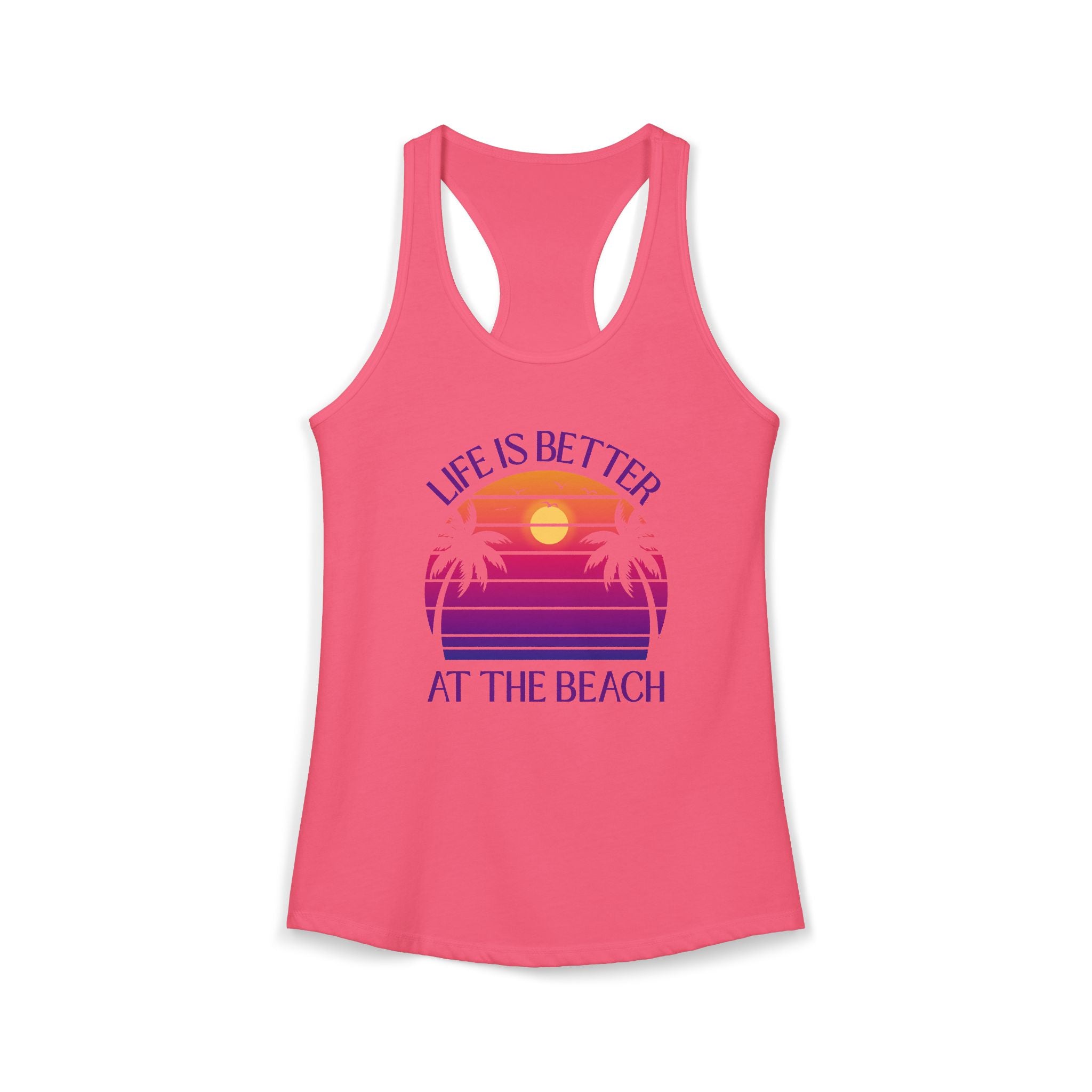 Life Is Better At The Beach Women's Racerback Tank - Sunset Palm Graphic