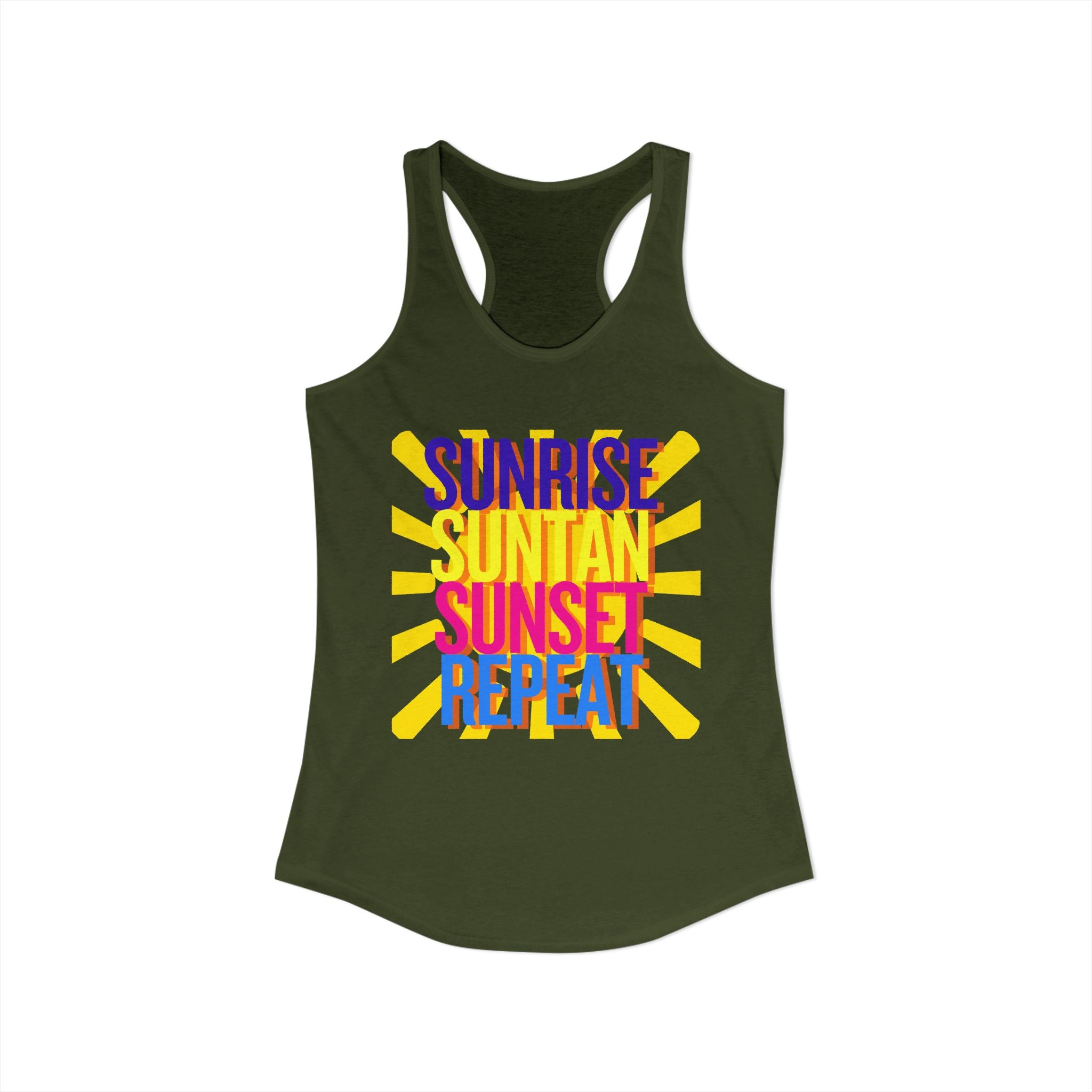 Sunrise Sunbake Sunset Repeat Women's Racerback Tank - Beach Vibes