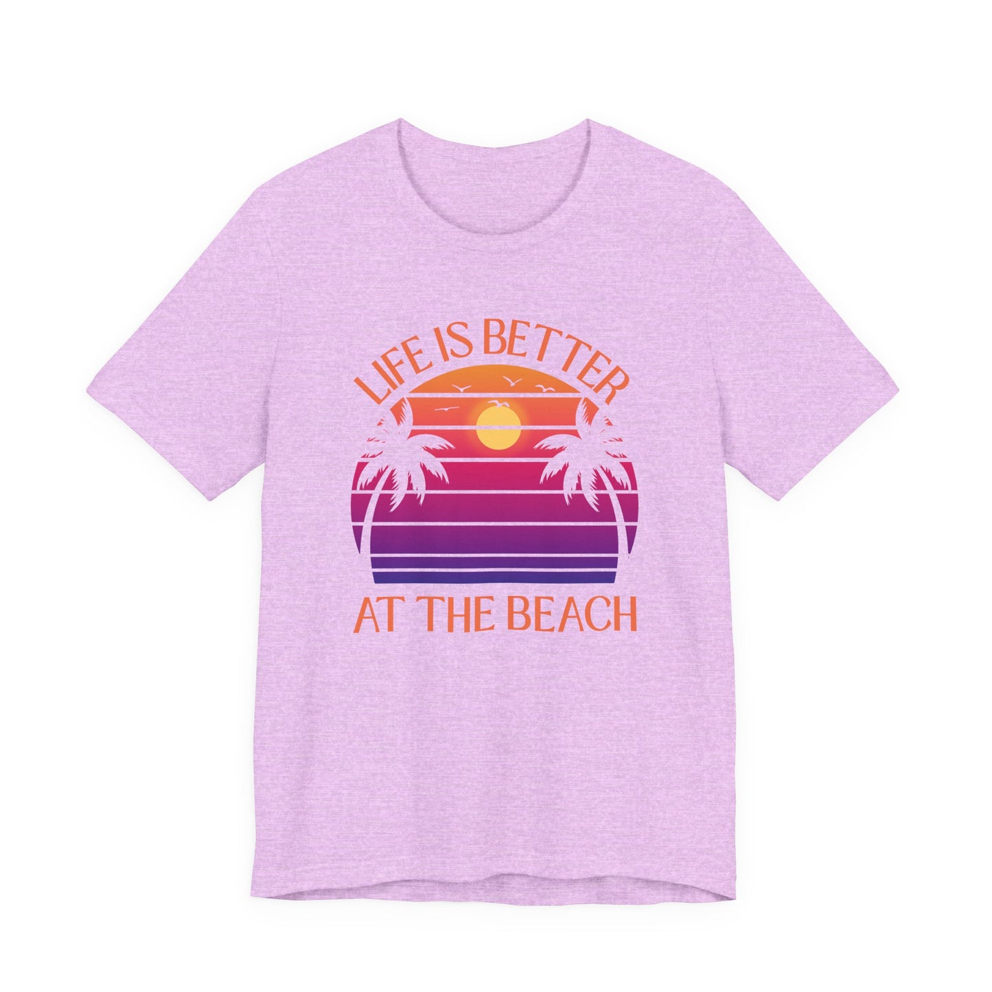 Life Is Better At The Beach Unisex T-Shirt - Retro Sunset Palm - Orange Lettering