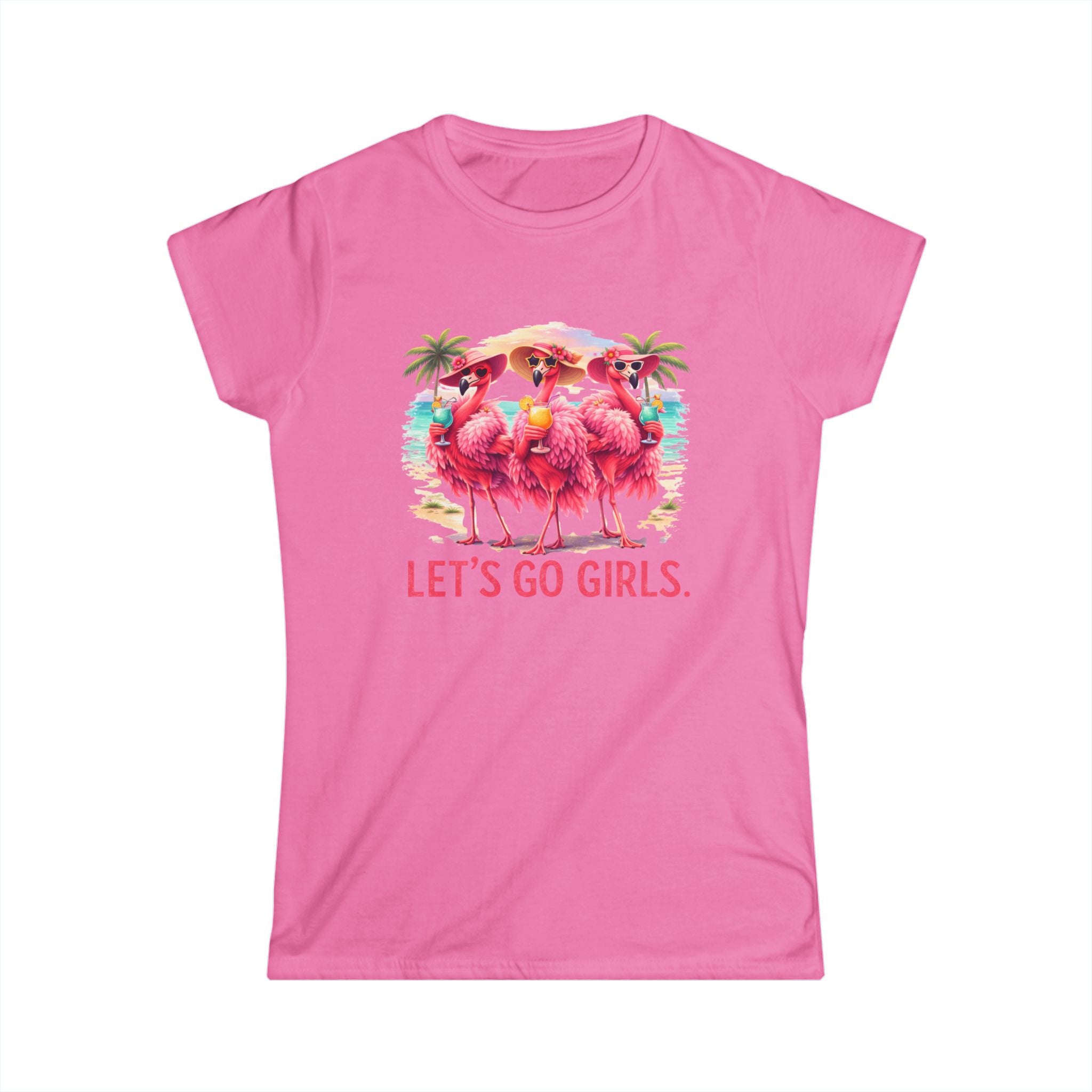 Let's Go Girls Flamingo Women's Scoop Neck Tee - Tropical Beach Shirt