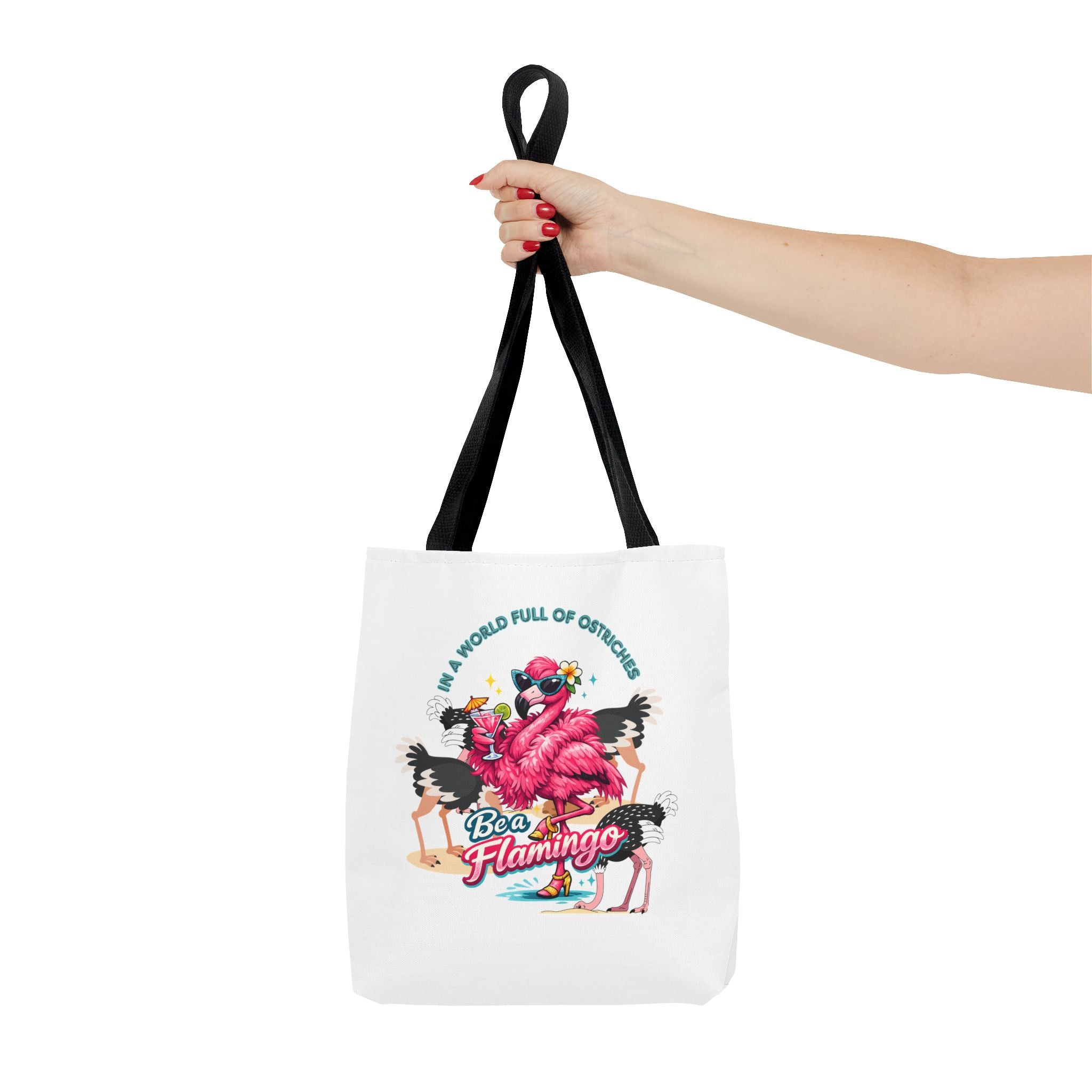 Be a Flamingo Tote Bag – Funny Tropical Canvas Tote with Ostriches