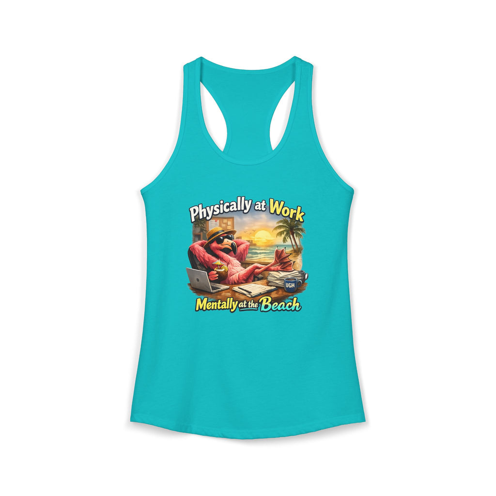 Physically at Work Mentally at the Beach Women's Racerback Tank - Funny Crab Graphic