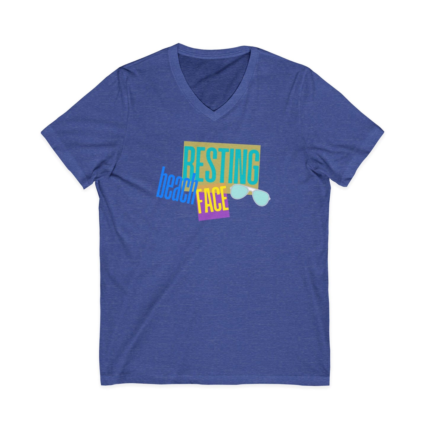 Resting Beach Face Women's V‑Neck T-Shirt — Summer Vacation Beach Shirt