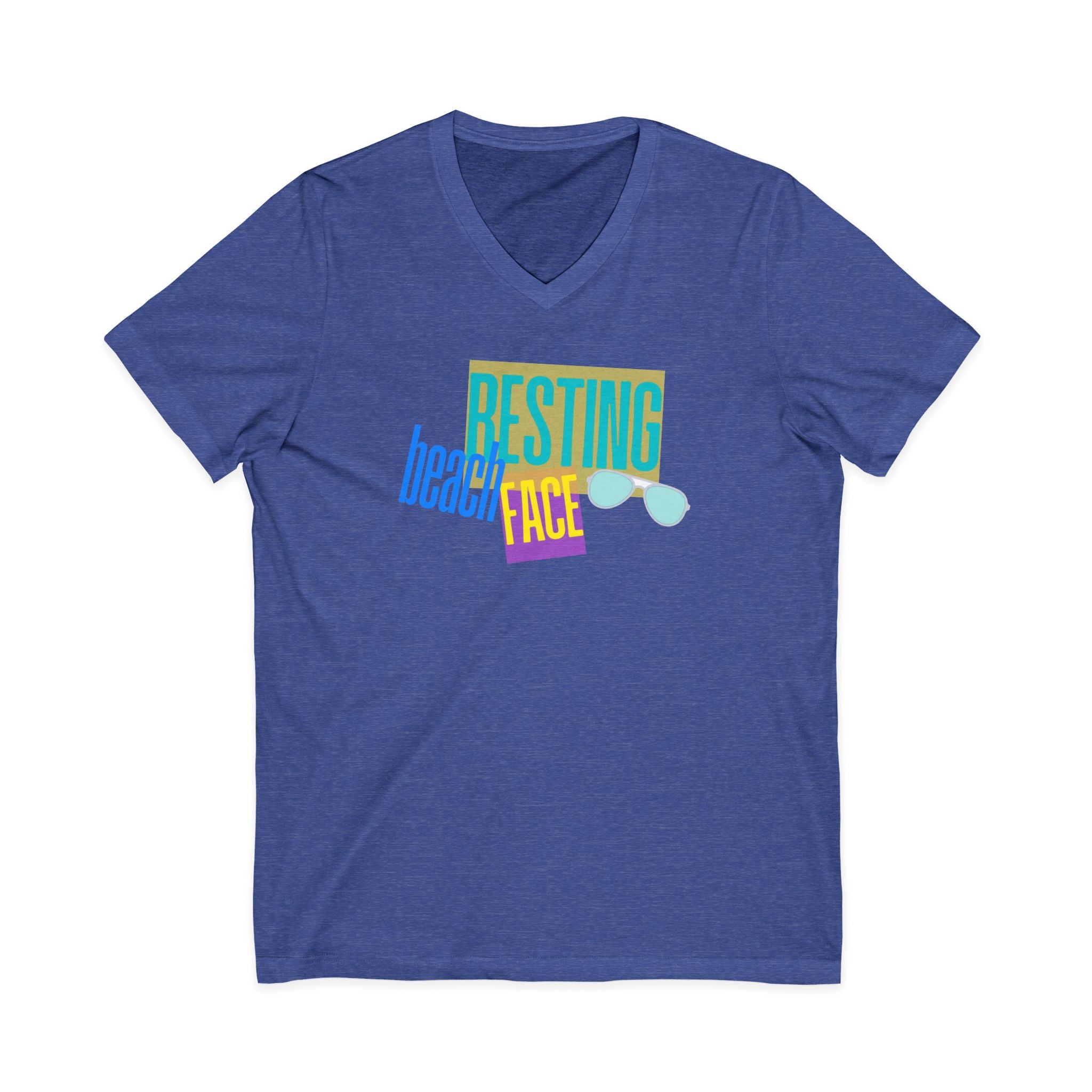 Resting Beach Face V‑Neck Tee — Summer Vacation Beach Shirt