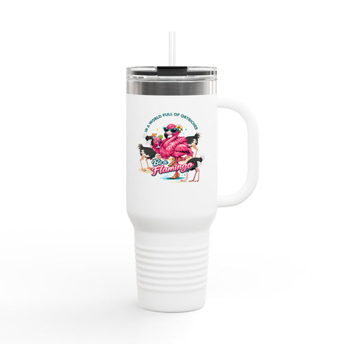 40oz Insulated Travel Mug - Retro Flamingo Beach Vibes Tumbler