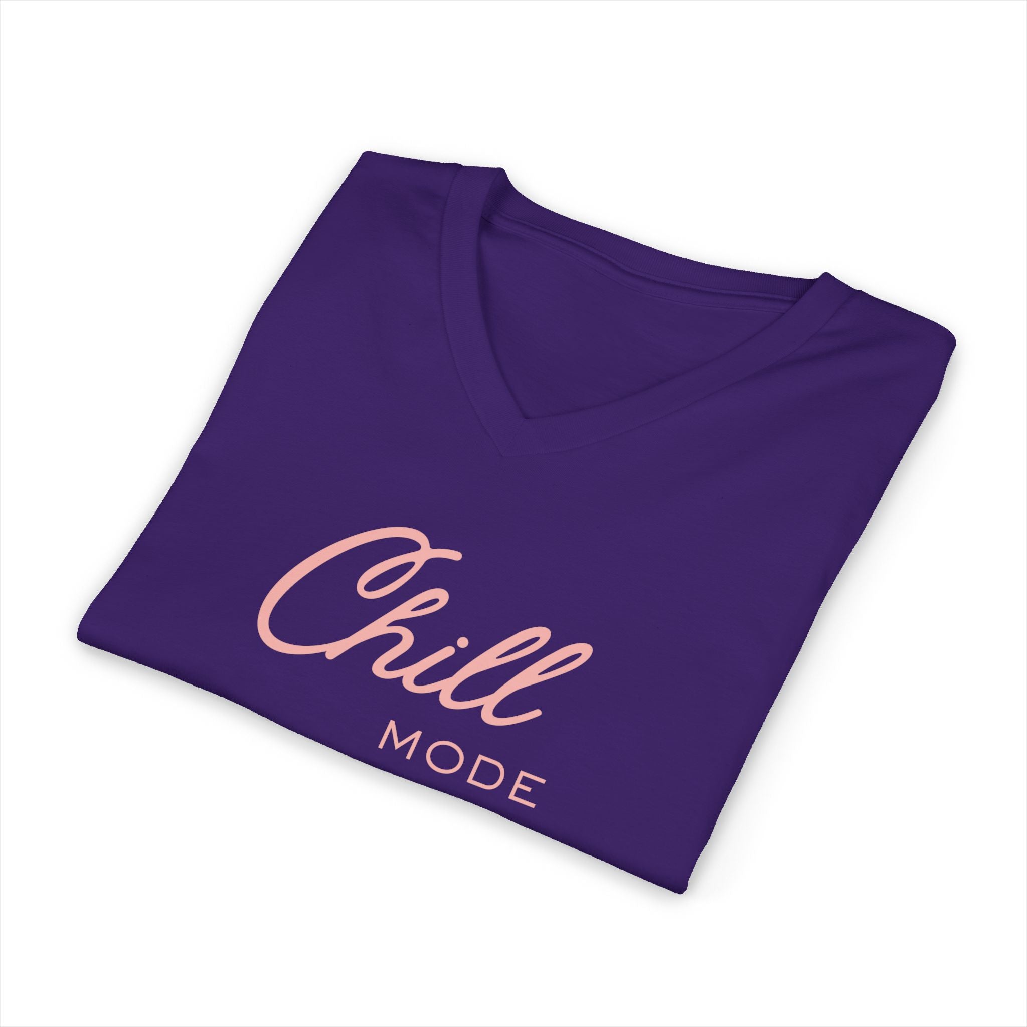 Chill Mode V-Neck Tee — Relaxed 'Chill Mode' Graphic T-Shirt pink lettering
