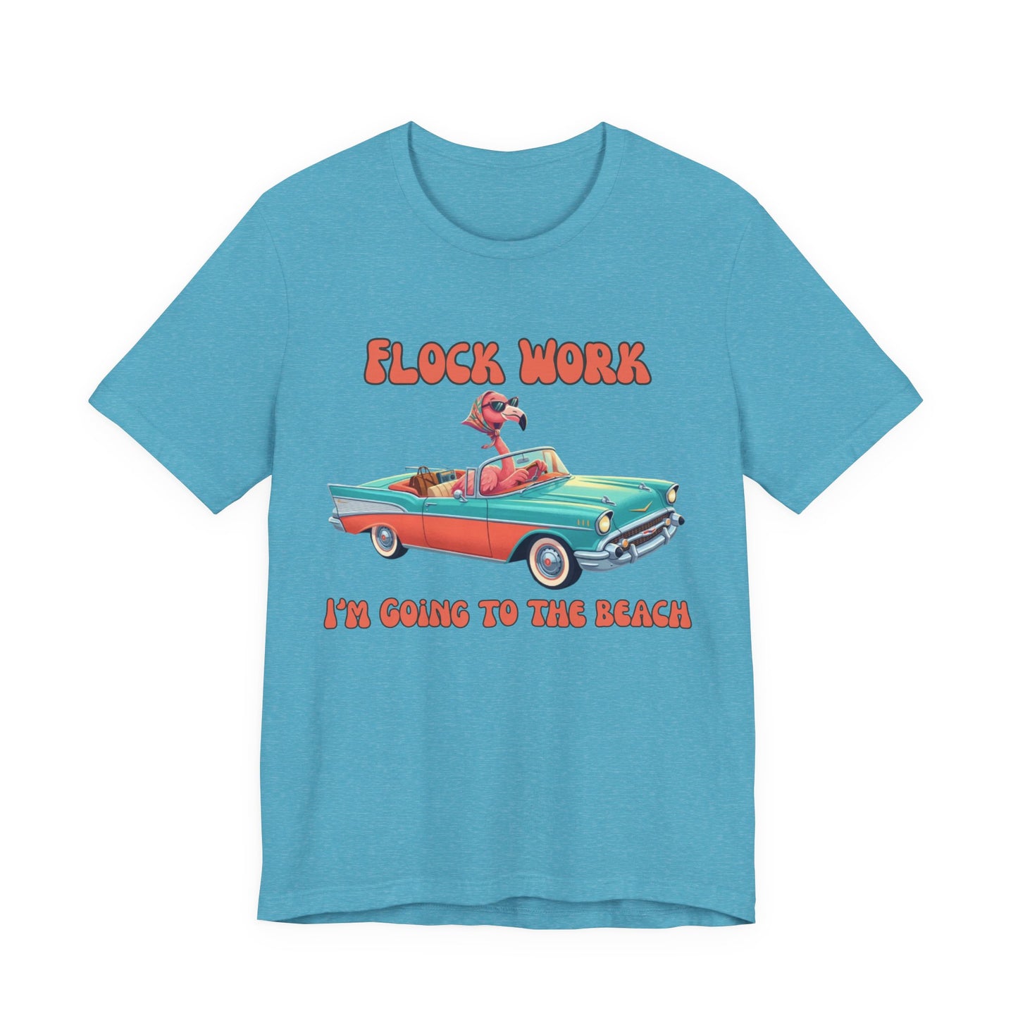 Flock Work I’m Going to the Beach Shirt, Retro Vacation Graphic, Funny Coastal Road Trip, Flamingo Convertible Tee