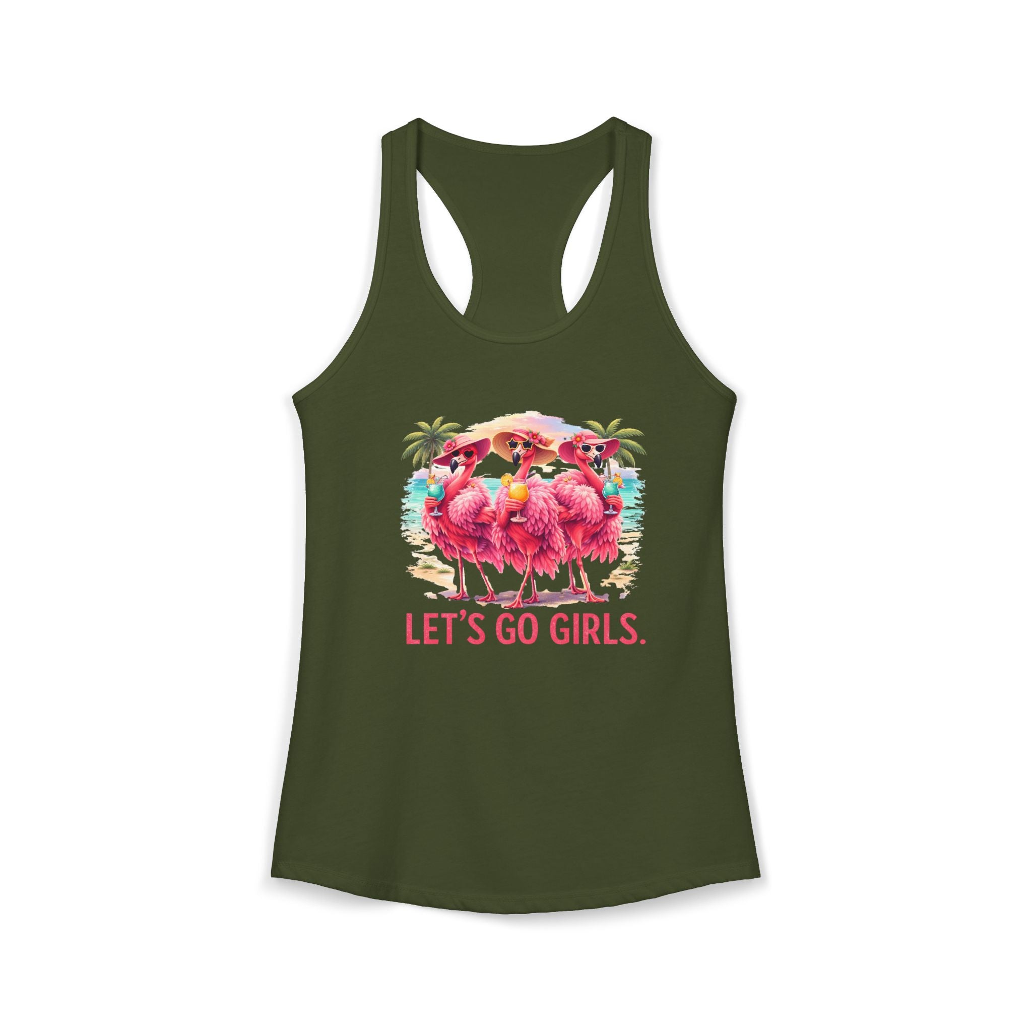 Let's Go Girls Flamingo Women's Racerback Tank - Tropical Beach Tank Top