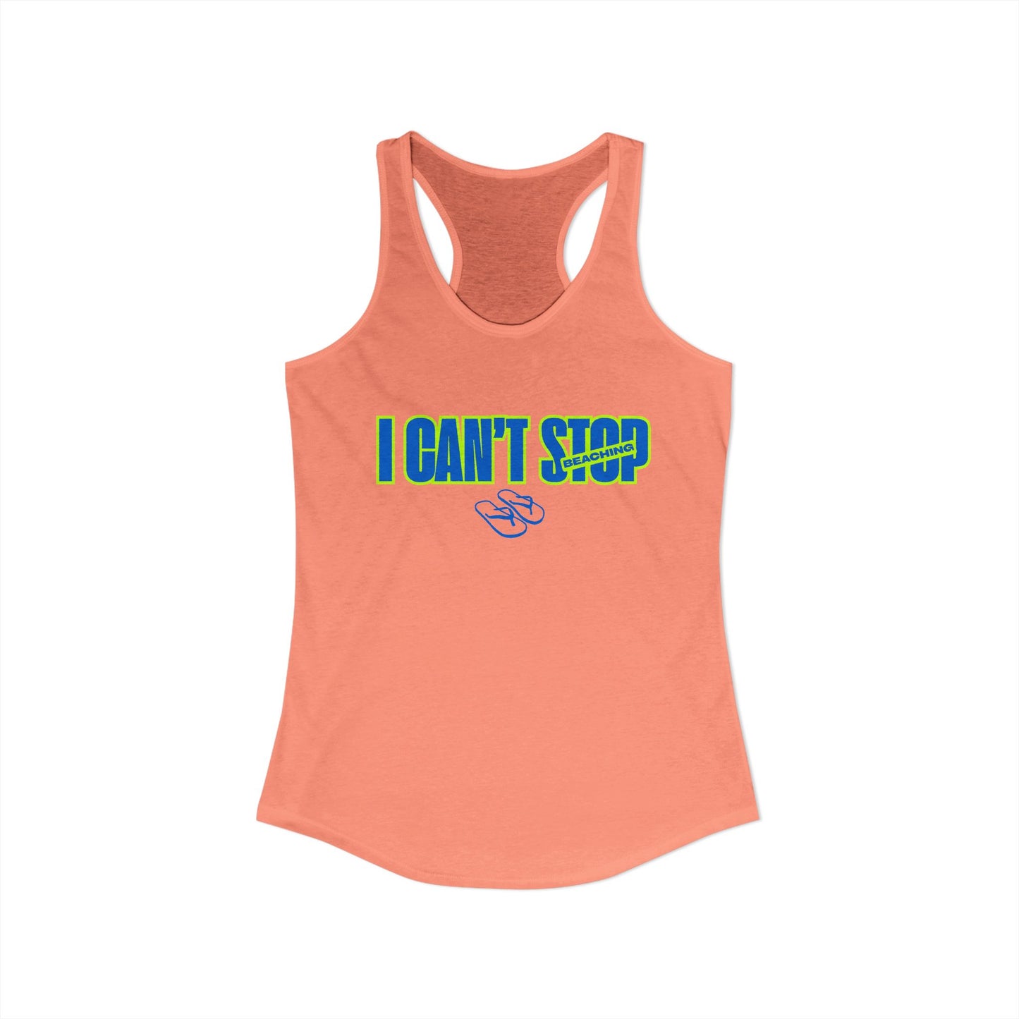 Women's Ideal Racerback Tank – I CAN'T STOP BEACHING (Blue & Neon Green)