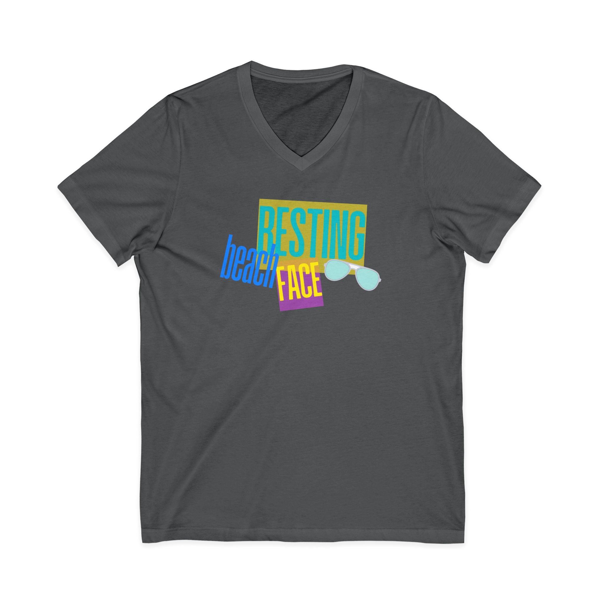 Resting Beach Face V‑Neck Tee — Summer Vacation Beach Shirt
