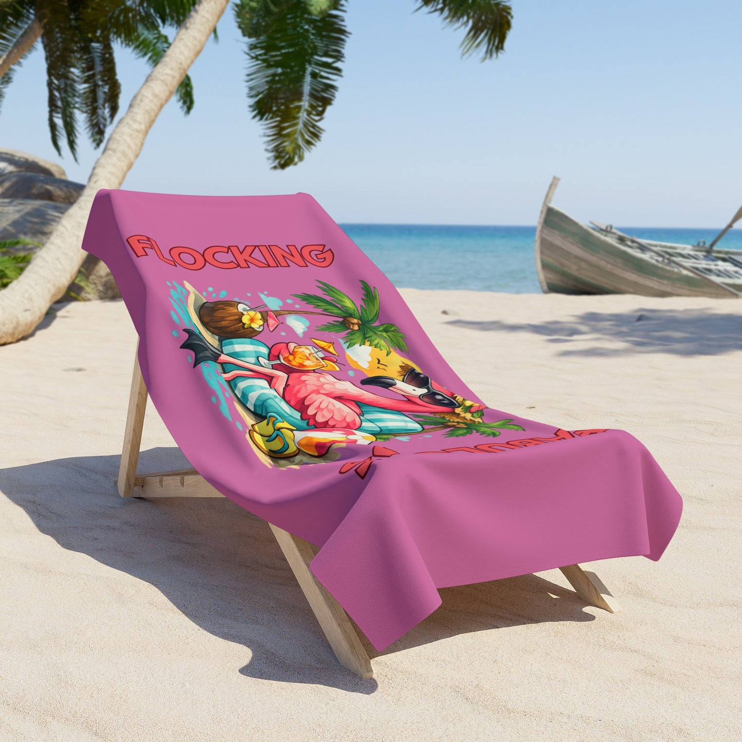 Flocking Fabulous Flamingo Pink Beach / Lake Towel — Tropical Summer Pool & Beach / Lake Towel