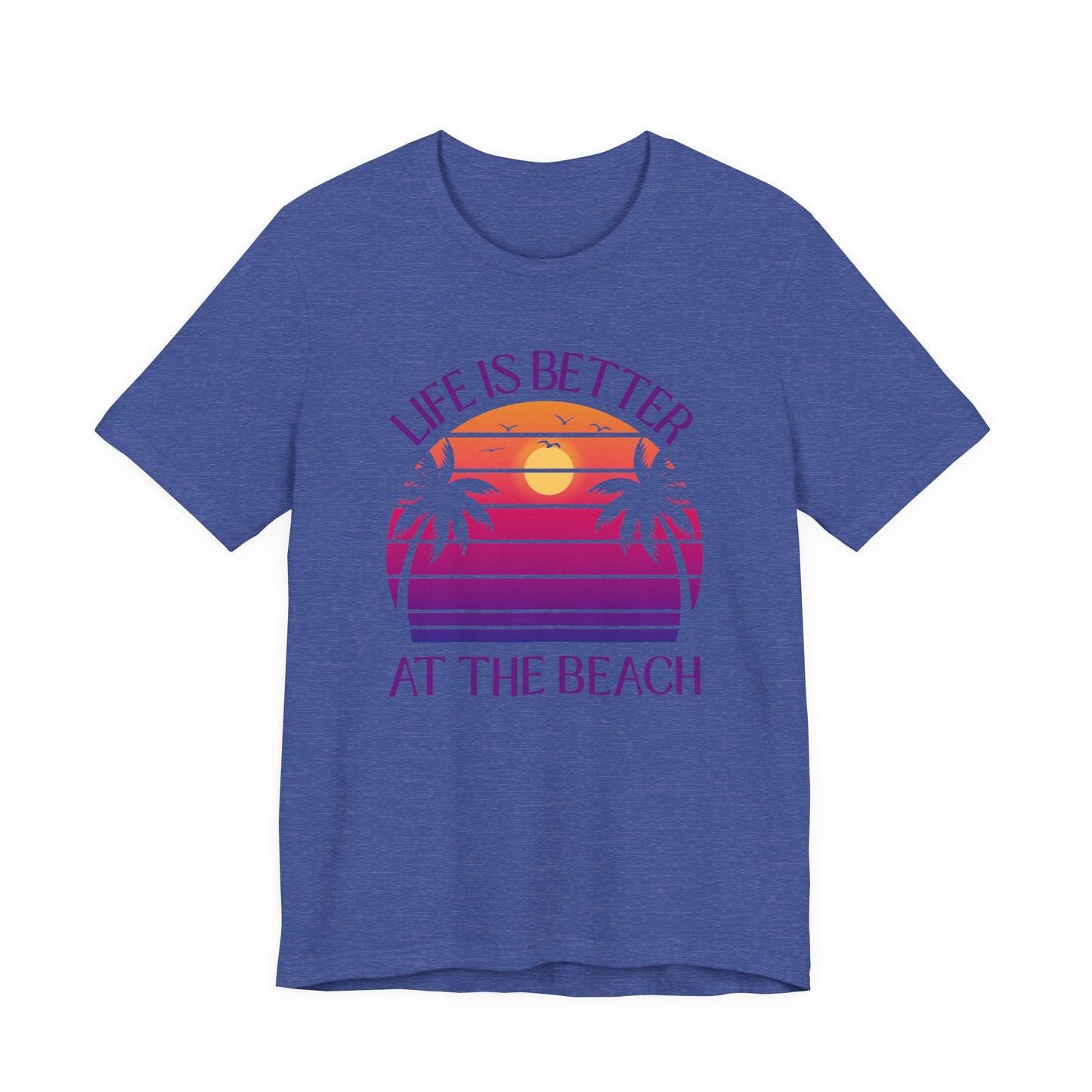 Life Is Better At The Beach Unisex T-Shirt - Retro Sunset Palm Tree Purple Lettering