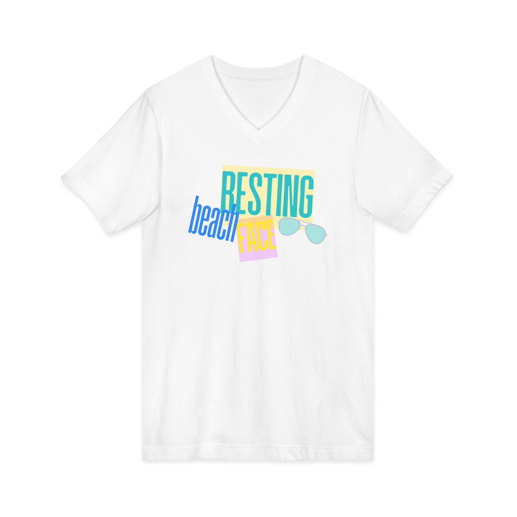 Resting Beach Face V‑Neck Tee — Summer Vacation Beach Shirt