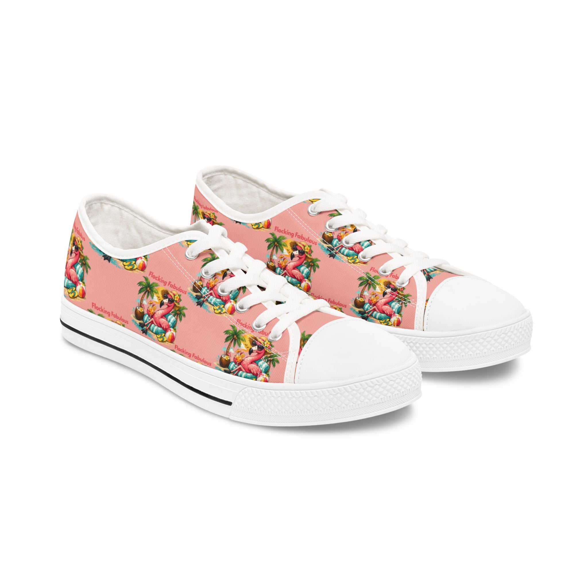 Flocking Fabulous Women's Low Top Sneakers - Pink Flamingo Tropical Beach Print