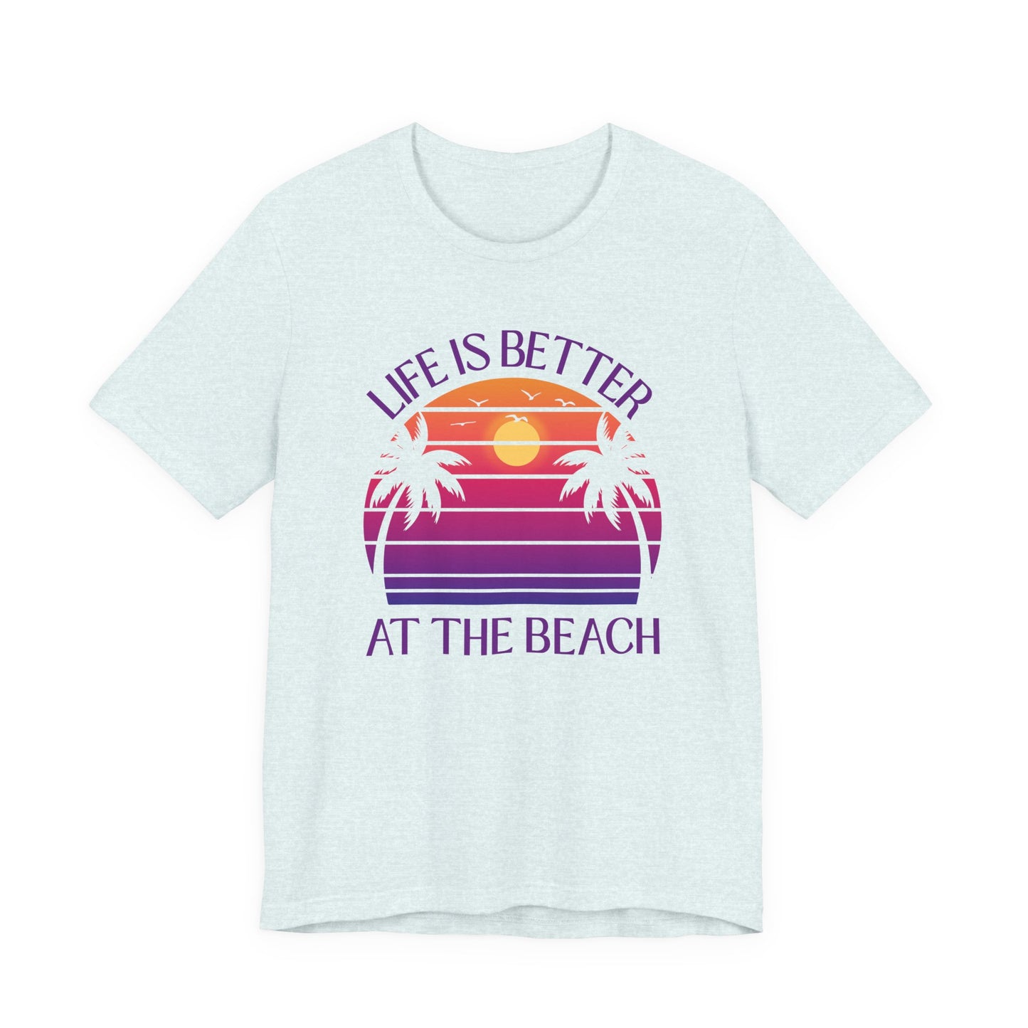 Life Is Better At The Beach Unisex T-Shirt - Retro Sunset Palm Tree Purple Lettering