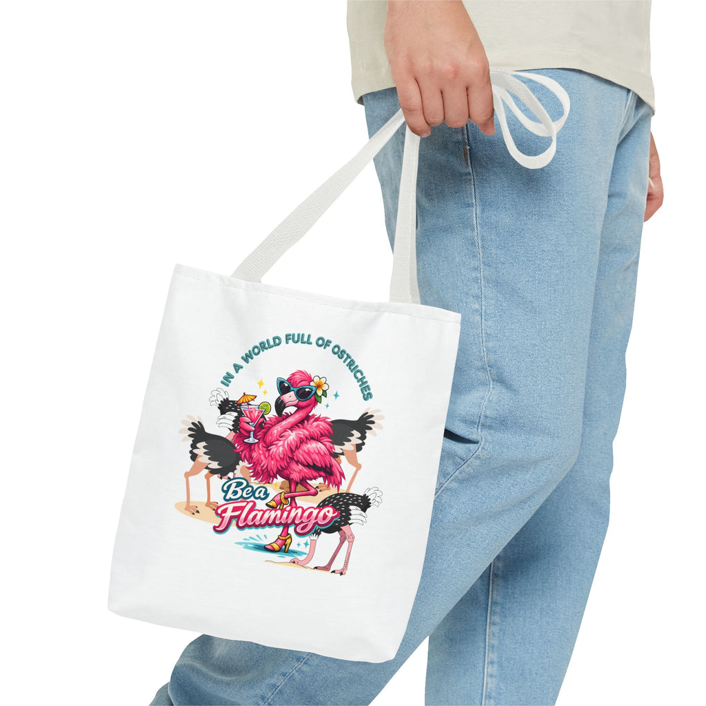 Be a Flamingo Tote Bag – Funny Tropical Canvas Tote with Ostriches
