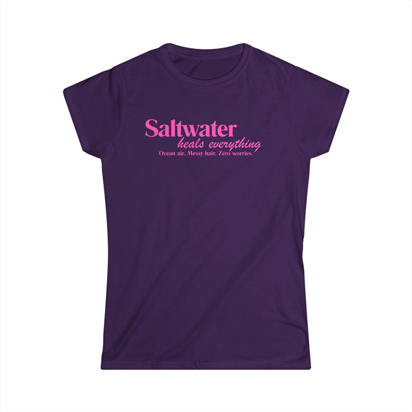 Saltwater Heals Everything Women's  T-Shirt - Pink Script Beach Shirt