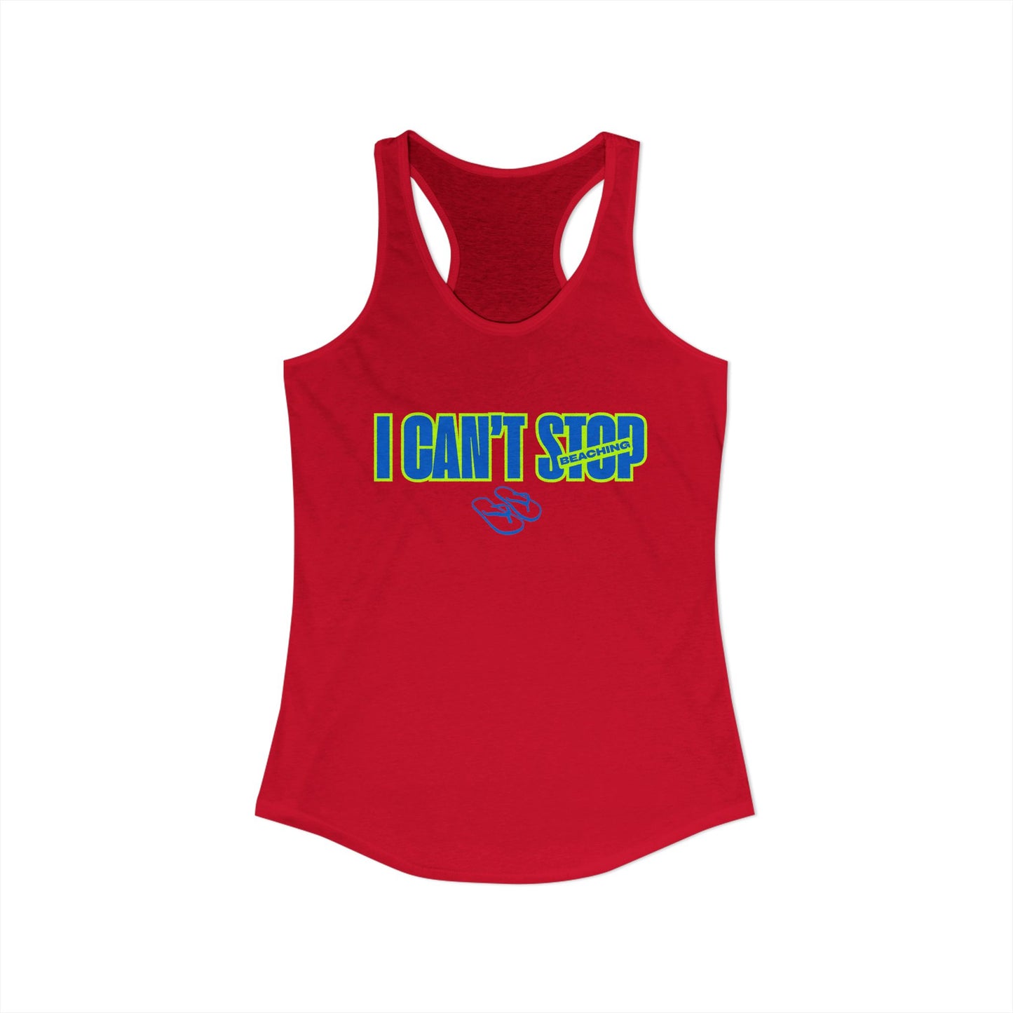Women's Ideal Racerback Tank – I CAN'T STOP BEACHING (Blue & Neon Green)