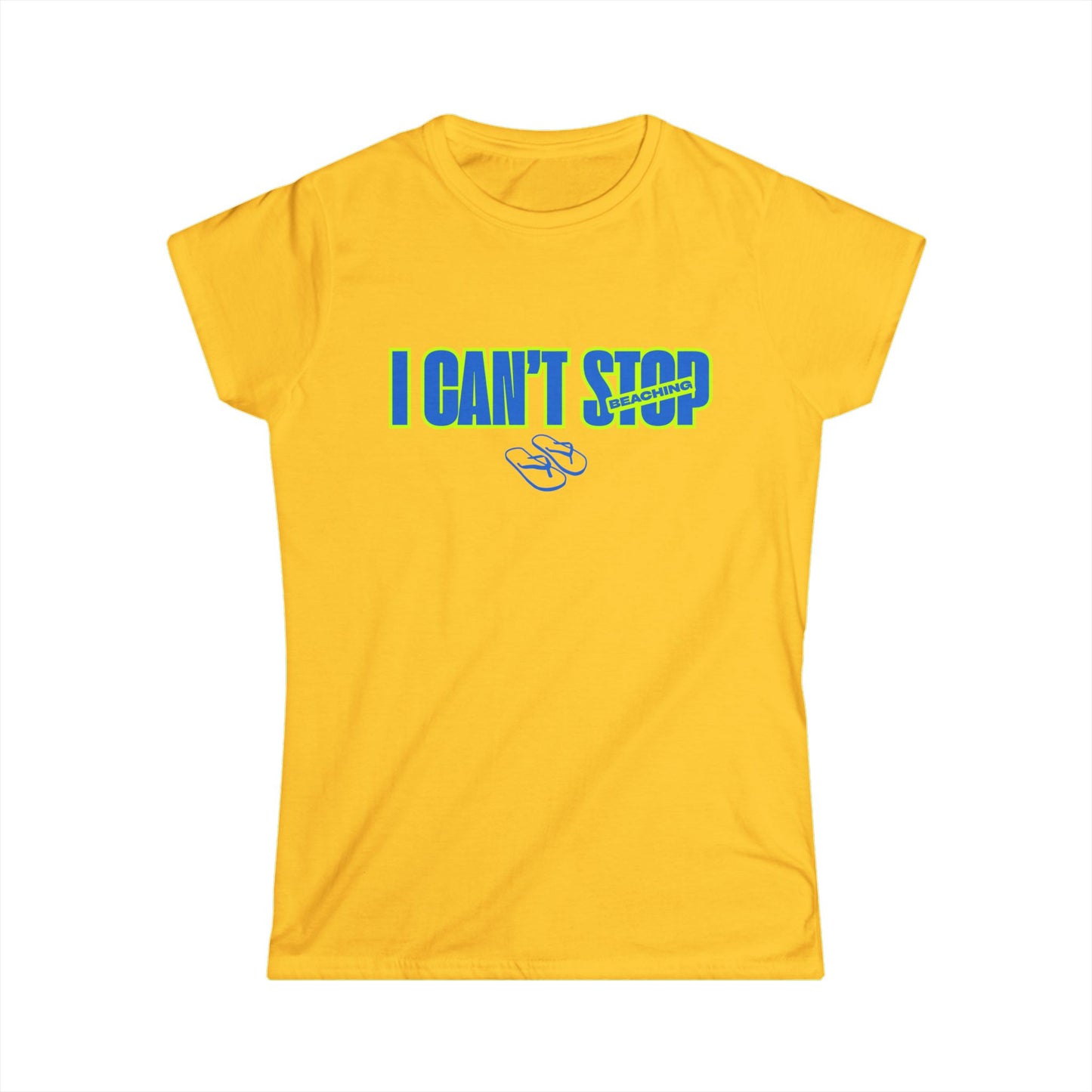 I Can't Stop Beaching Graphic Tee — Women's T-Shirt with Flip Flop Design