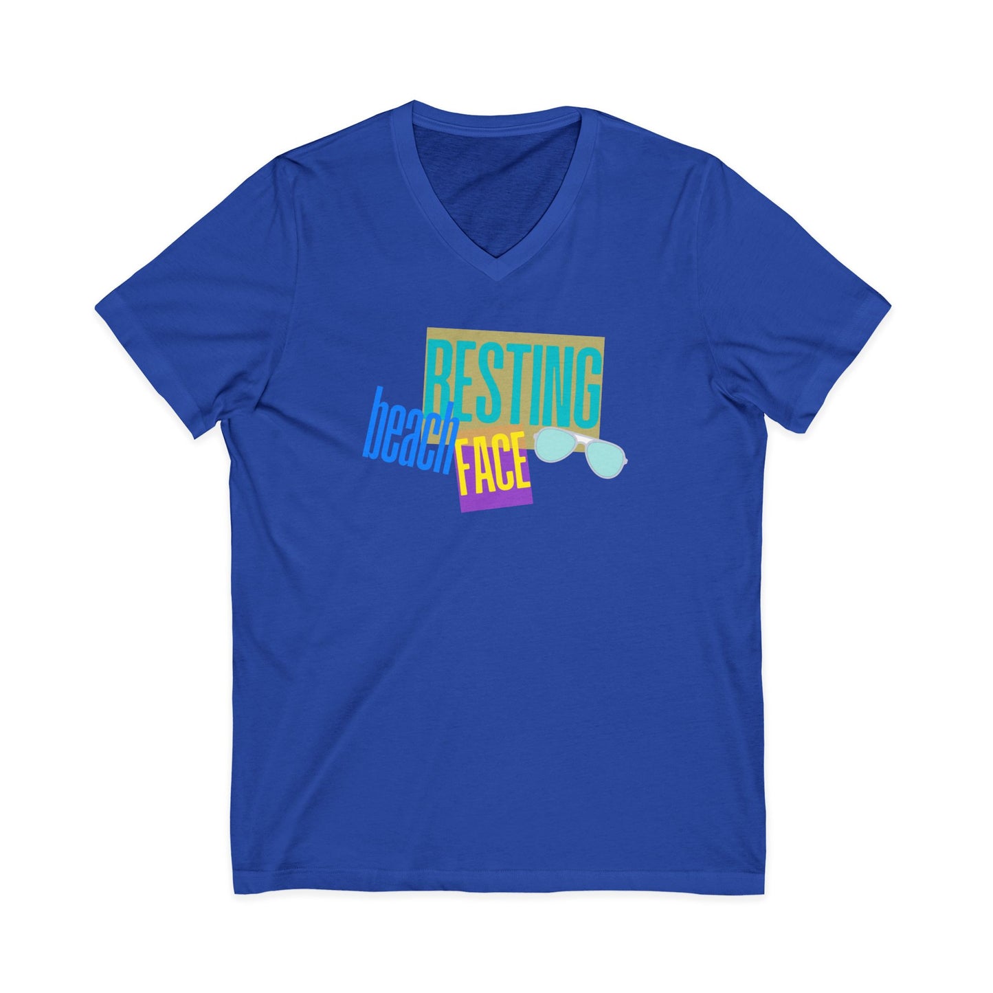 Resting Beach Face Women's V‑Neck T-Shirt — Summer Vacation Beach Shirt