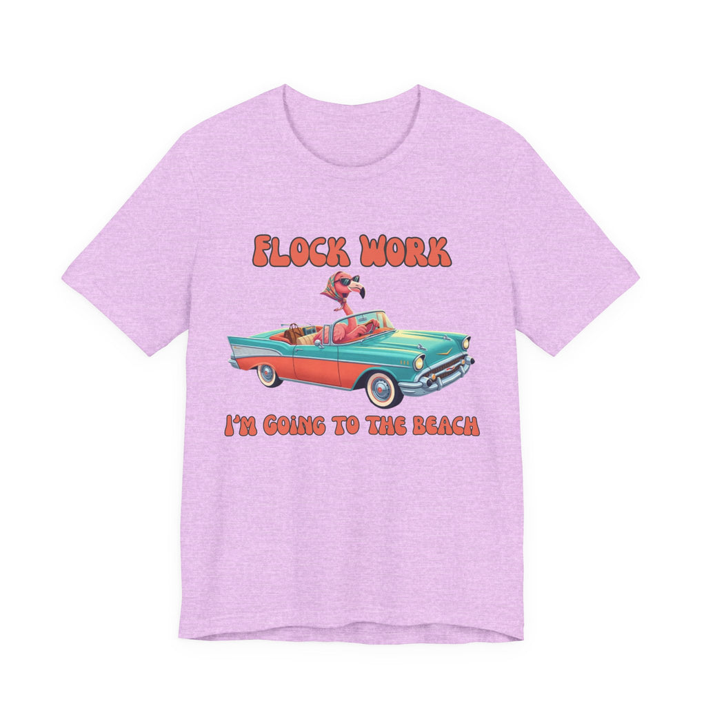 Flamingo Beach Unisex Tee - Flock Work I'm Going to the Beach Retro Car Shirt