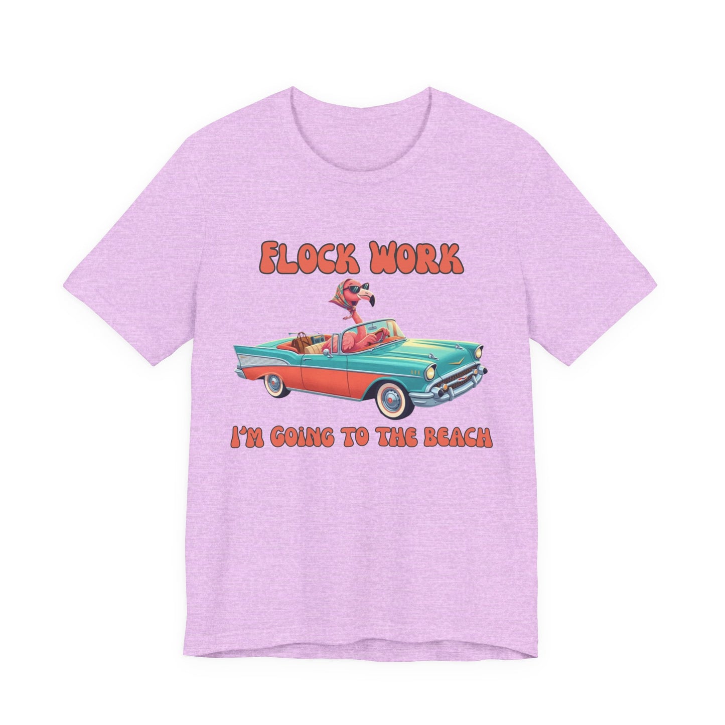 Flock Work I’m Going to the Beach Shirt, Retro Vacation Graphic, Funny Coastal Road Trip, Flamingo Convertible Tee