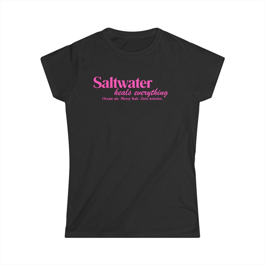Saltwater Heals Everything Women's Tee - Pink Script Beach Shirt