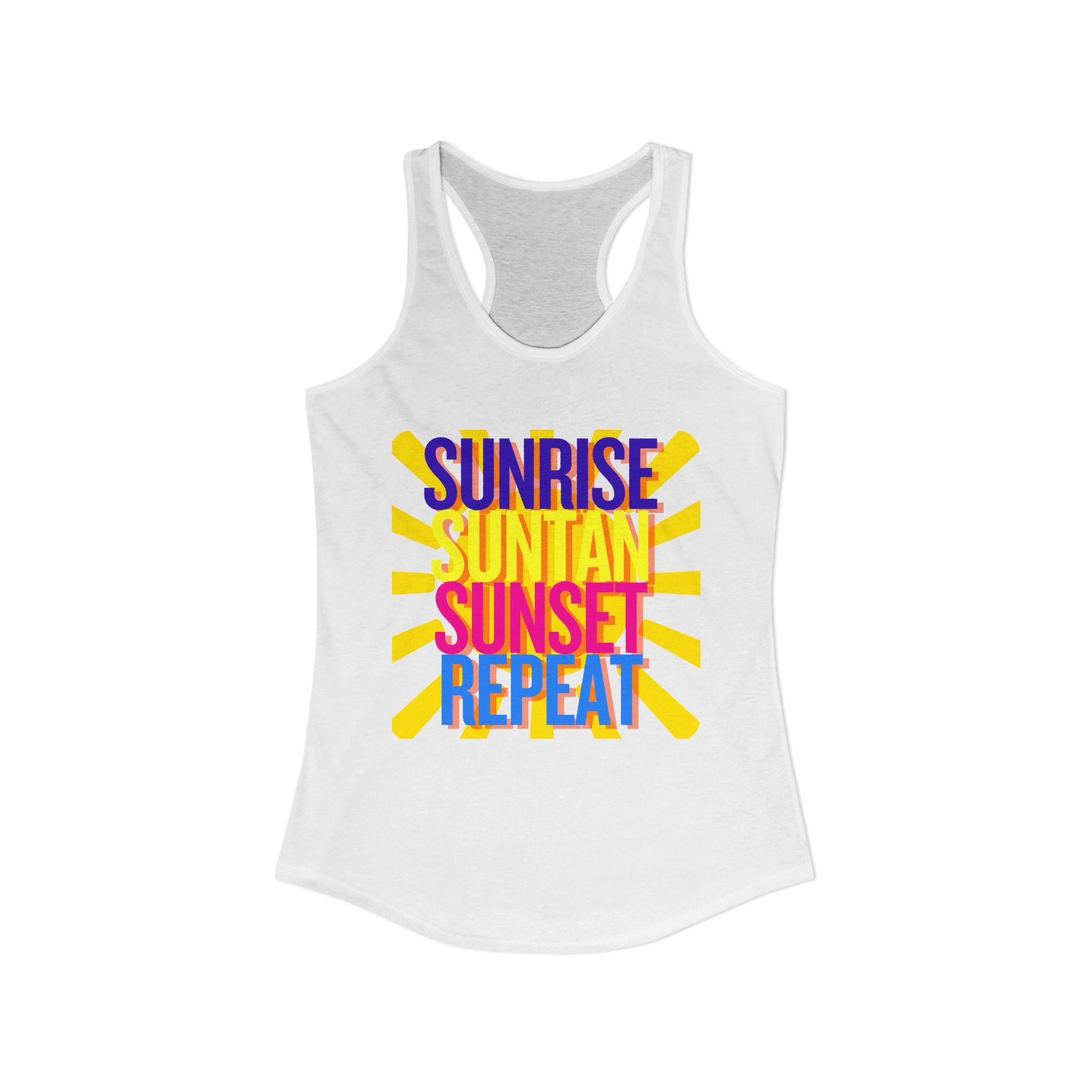 Sunrise Sunbake Sunset Repeat Women's Racerback Tank - Beach Vibes