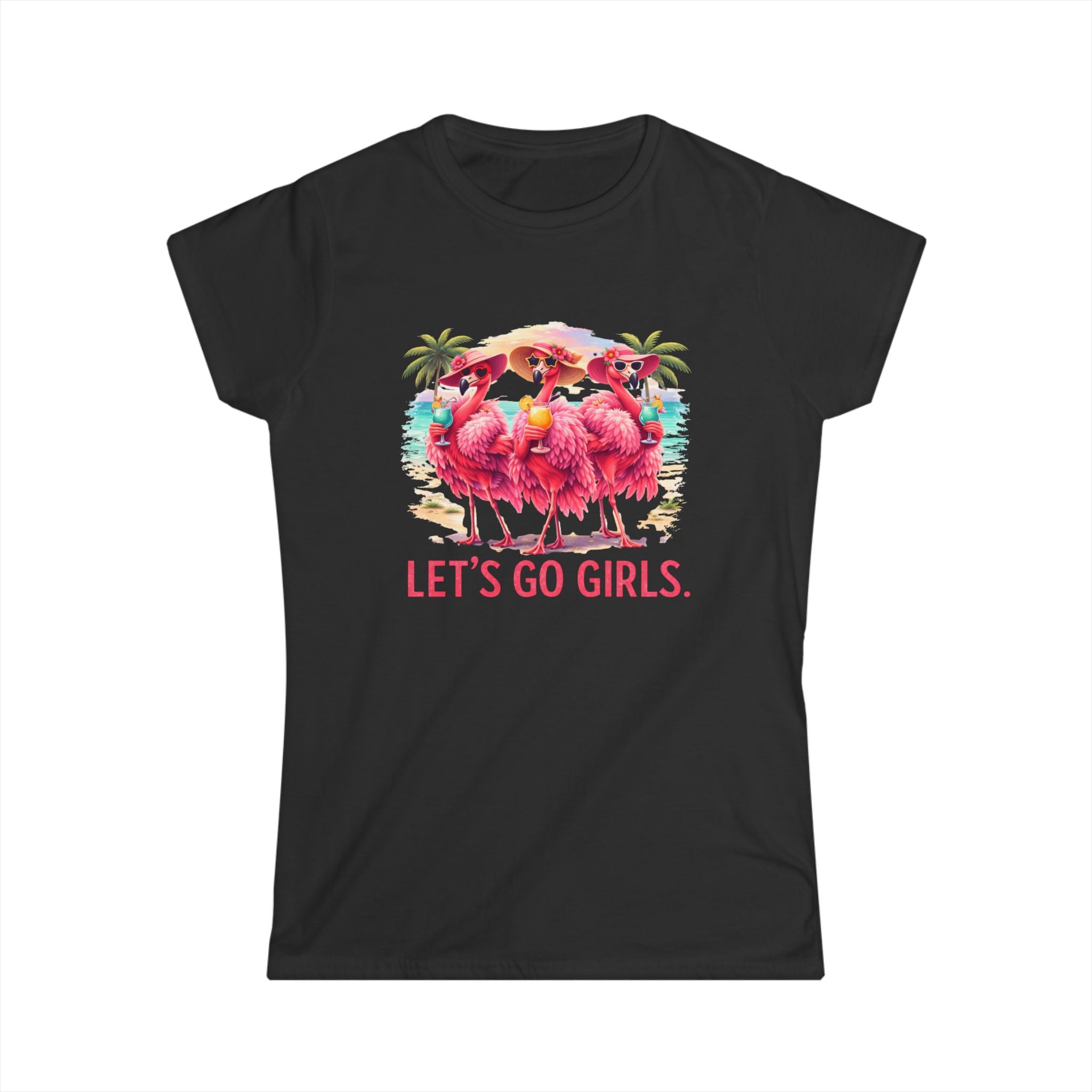 Let's Go Girls Flamingo Women's Scoop Neck Tee - Tropical Beach Shirt