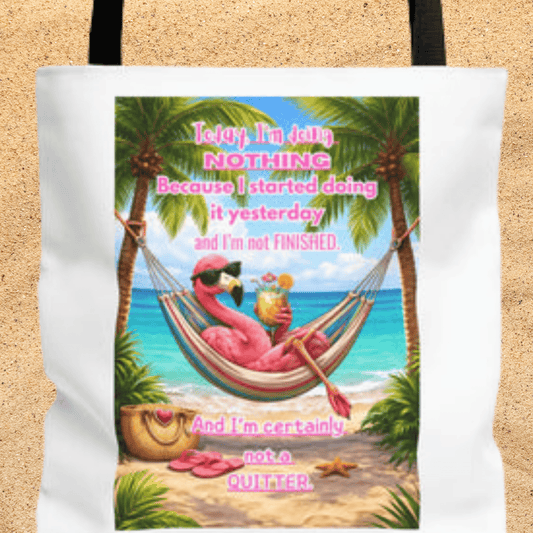 Beach Tote Bag – Relaxing Hammock Design with Funny Quote