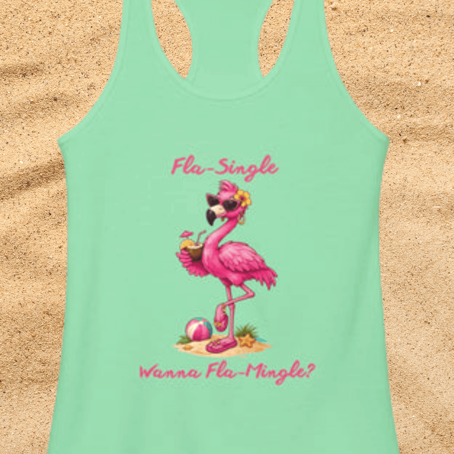 Flamingo Beach Fla-Single Wanna Fla-Mingle? Women's Ideal Racerback Tank